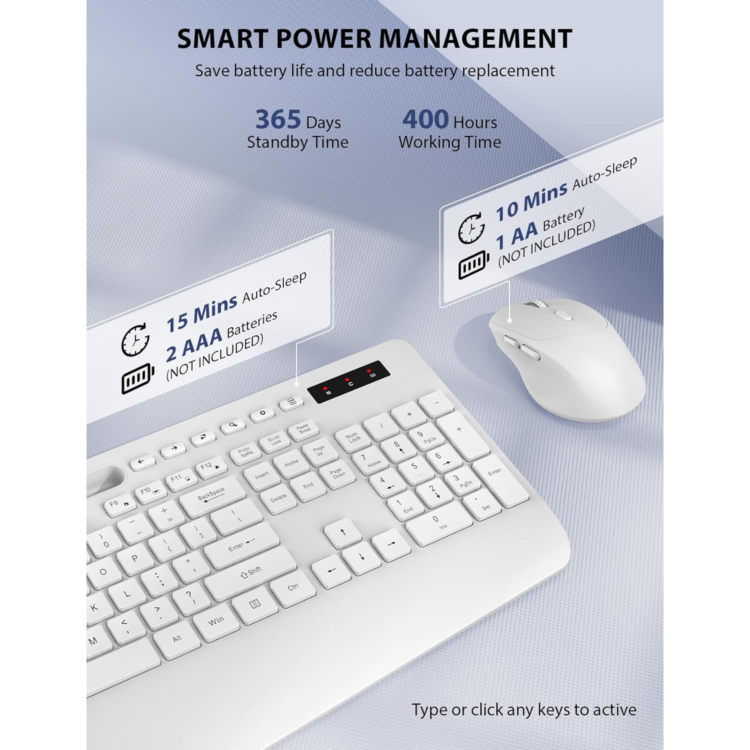 Wireless Keyboard and Mouse Combo, Full-Sized Keyboard, Silent 2.4GHz Cordless Keyboard Mouse for Laptop, PC, Mac,Computer, Windows, White