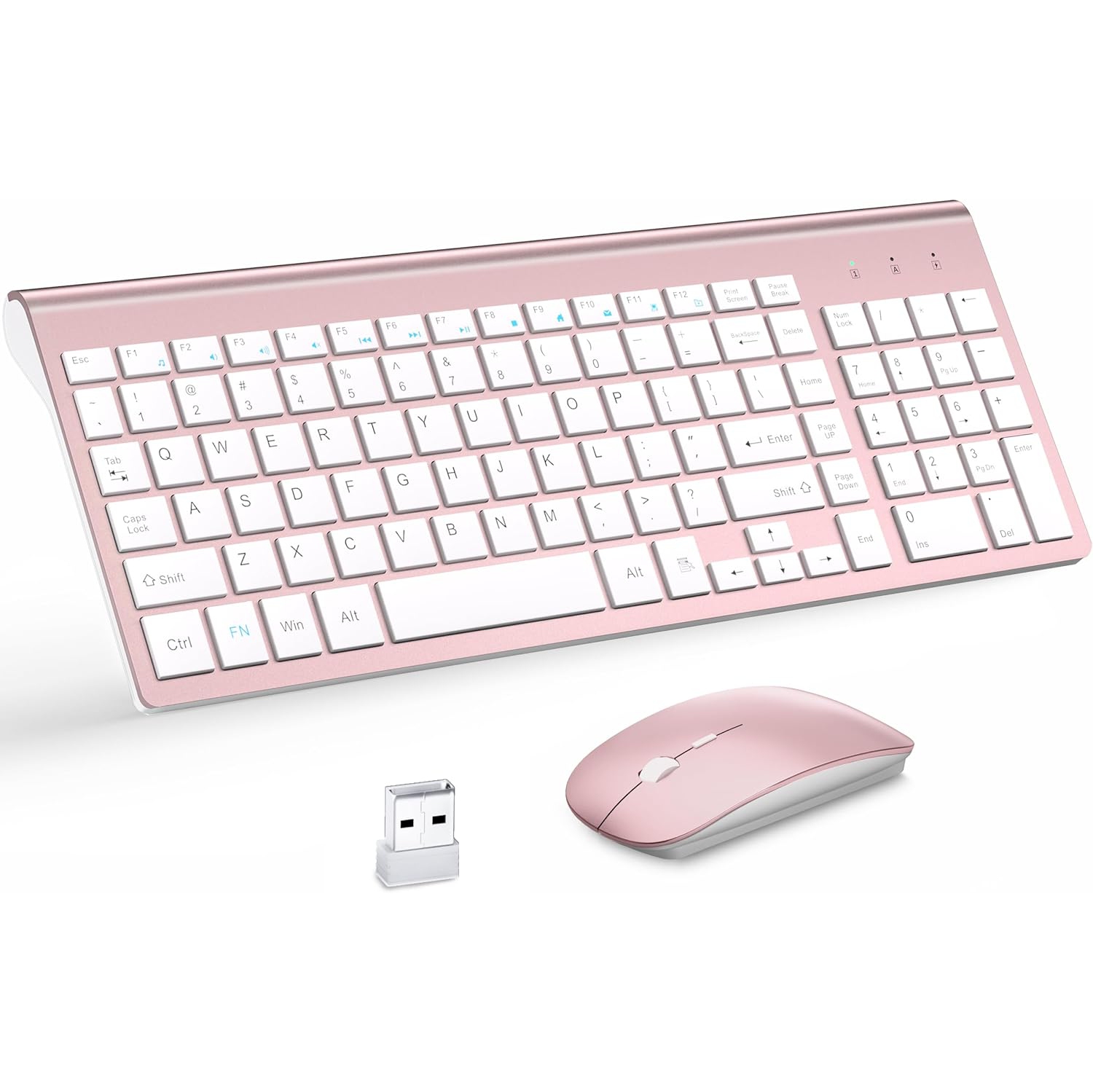 Wireless Keyboard and Mouse,2.4G USB Quiet Compact Scissor Switch Keyboard Mice Set with Cover,for Laptop/PC/Window, Rose Gold White