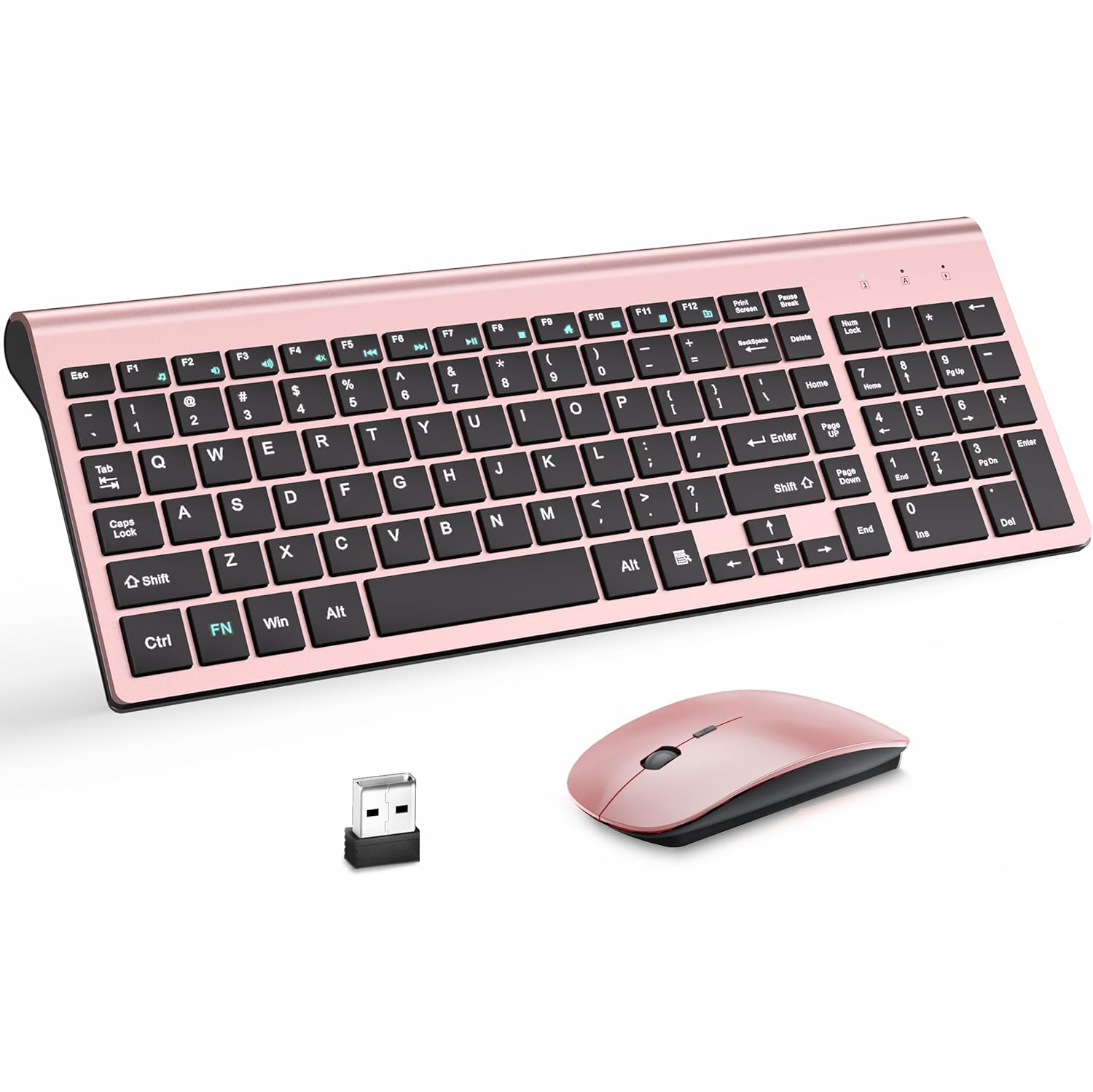 Wireless Keyboard and Mouse,2.4G USB Quiet Compact Scissor Switch Keyboard Mice Set with Cover,for Laptop/PC/Window, Rose Gold Black