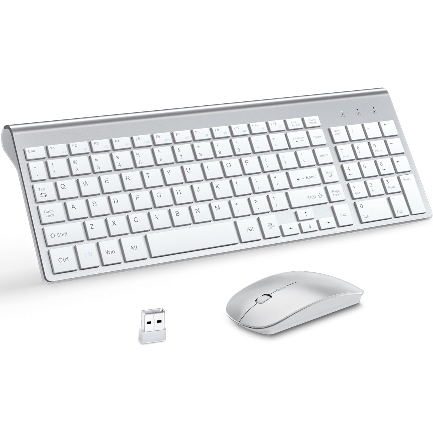 Wireless Keyboard and Mouse,2.4G USB Quiet Compact Scissor Switch Keyboard Mice Set with Cover,for Laptop/PC/Window, Silver White