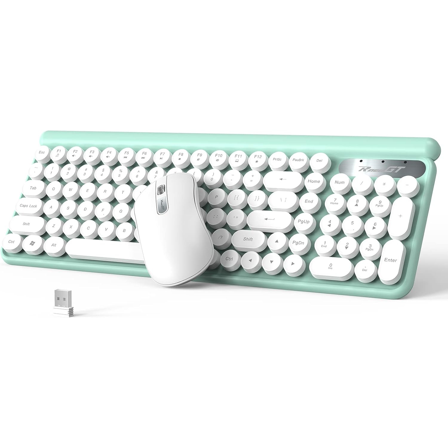Wireless Keyboard and Mouse Combo, 2.4G 102 Keys Typewriter Keyboard Wireless Silent Mouse,Compatible with Windows, Laptop,PC,Cyan
