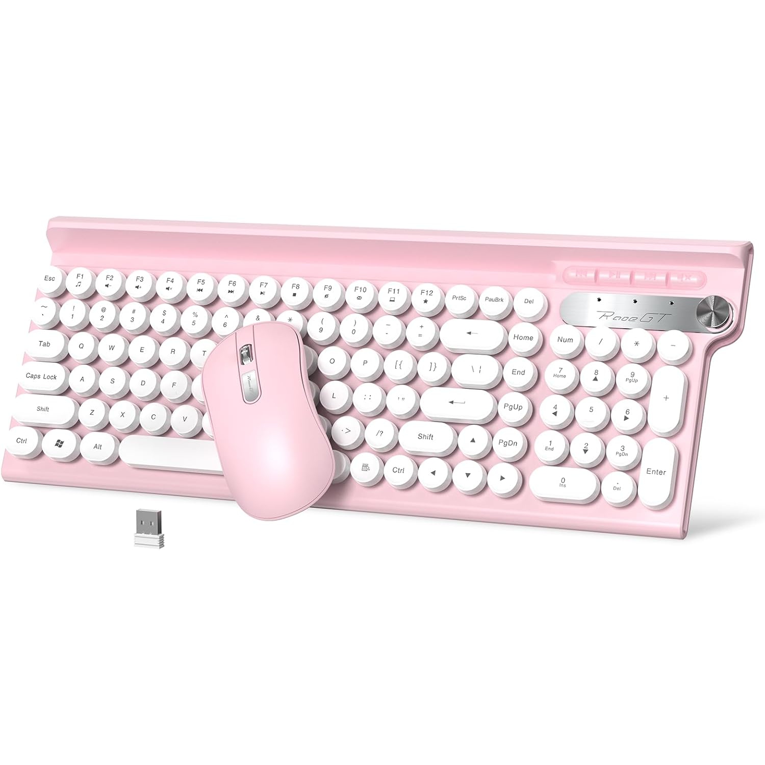 Wireless Keyboard and Mouse Combo, 2.4G 102 Keys Typewriter Keyboard Wireless Silent Mouse,Compatible with Windows, Laptop, PC,Wireless Pink