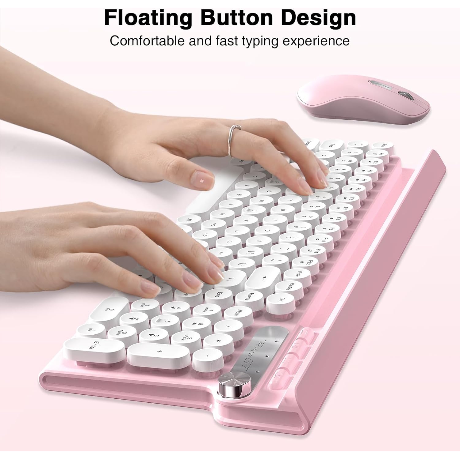 Wireless Keyboard and Mouse Combo, 2.4G 102 Keys Typewriter Keyboard Wireless Silent Mouse,Compatible with Windows, Laptop, PC,Wireless Pink