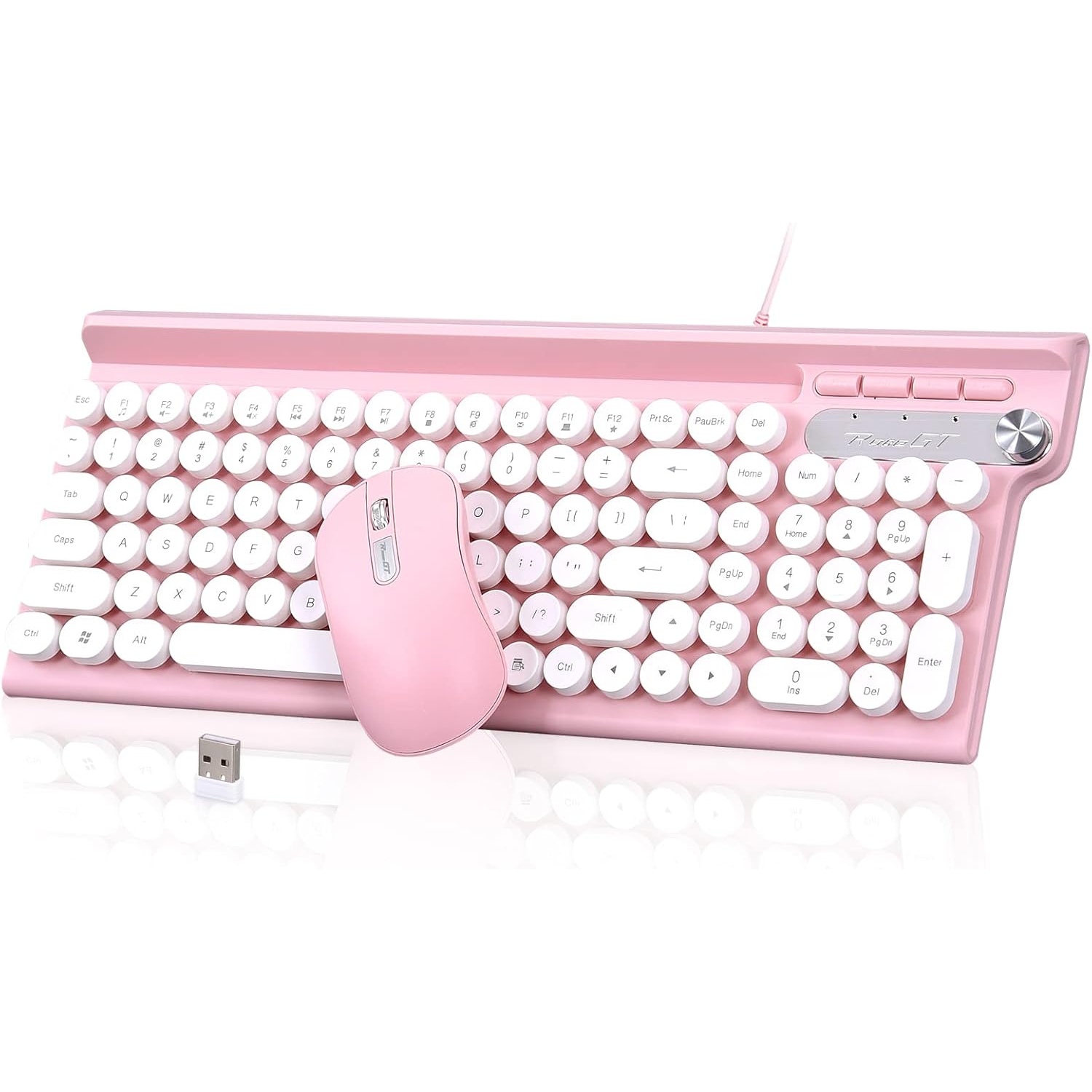Wireless Keyboard and Mouse Combo, 2.4G 102 Keys Typewriter Keyboard Wireless Silent Mouse,Compatible with Windows, Laptop, PC,Pink