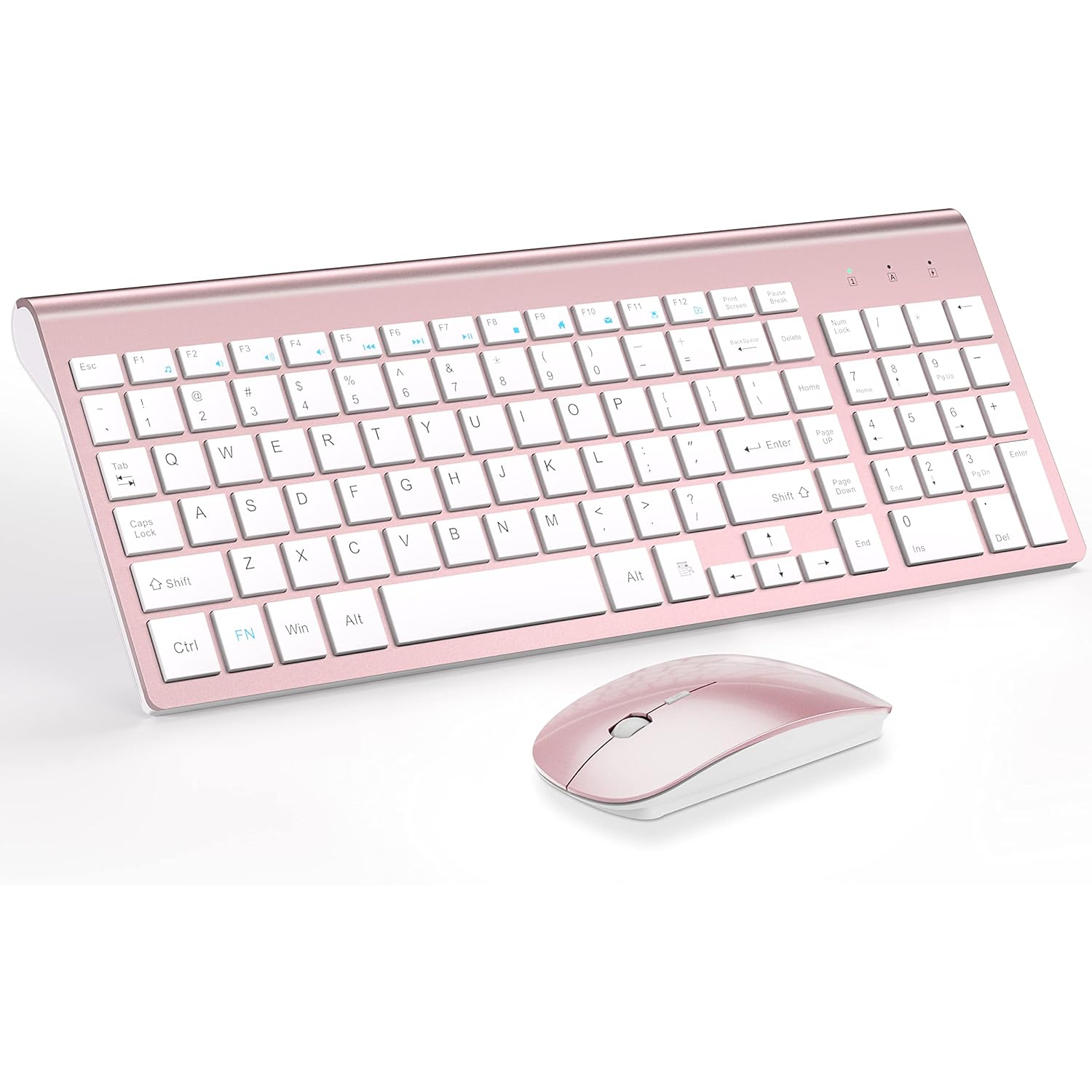 Wireless Keyboard and Mouse Combo, 2.4G Silent Compact USB Mouse and Scissor Switch Keyboard Set,for PC/Laptop/Windows/Mac, Rose Gold White