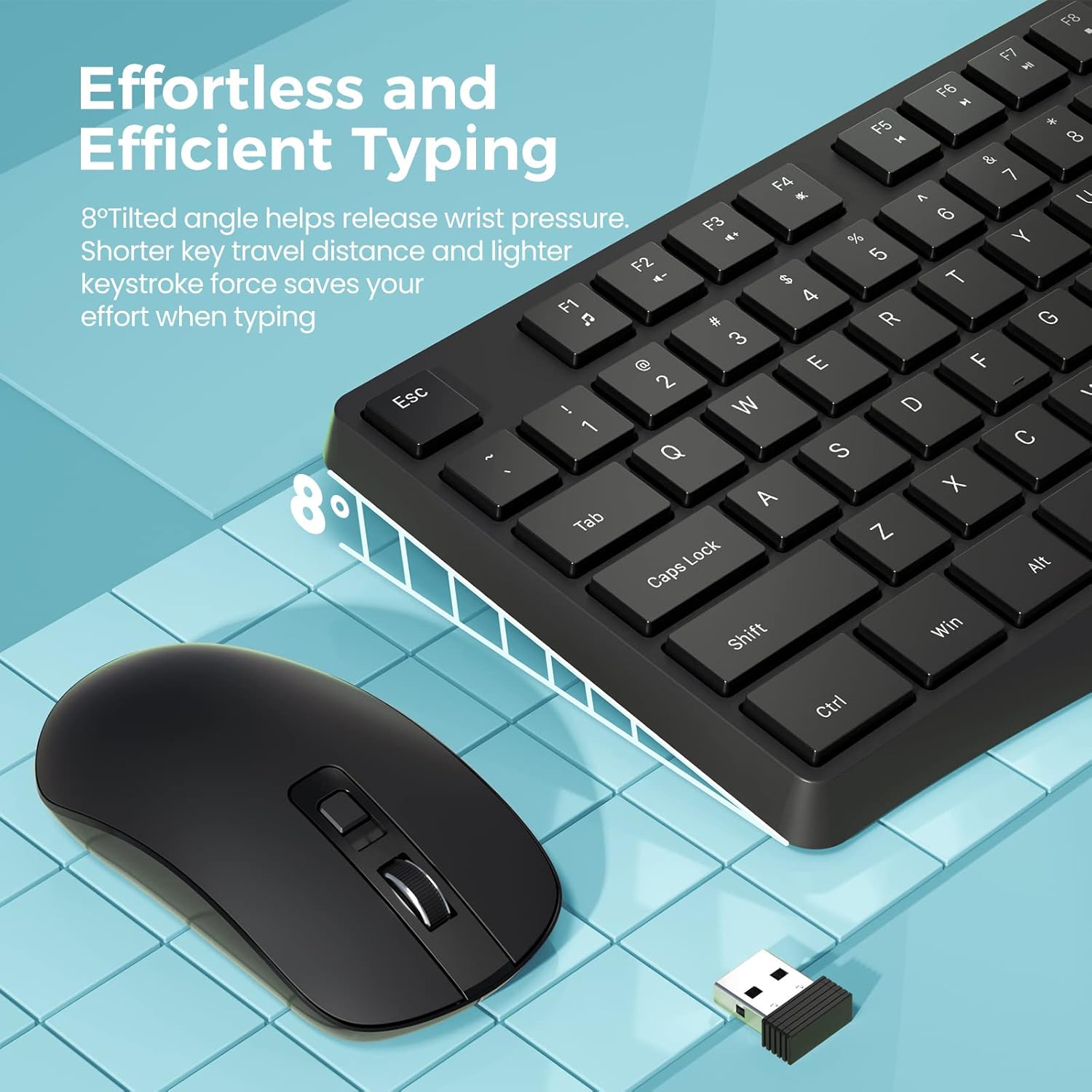 Wireless Keyboard and Mouse Combo, 2.4G Full-Sized Keyboard Mouse,Quite Click for Computer/Laptop/Windows/Mac,Adjustable Cordless USB Keyboard and