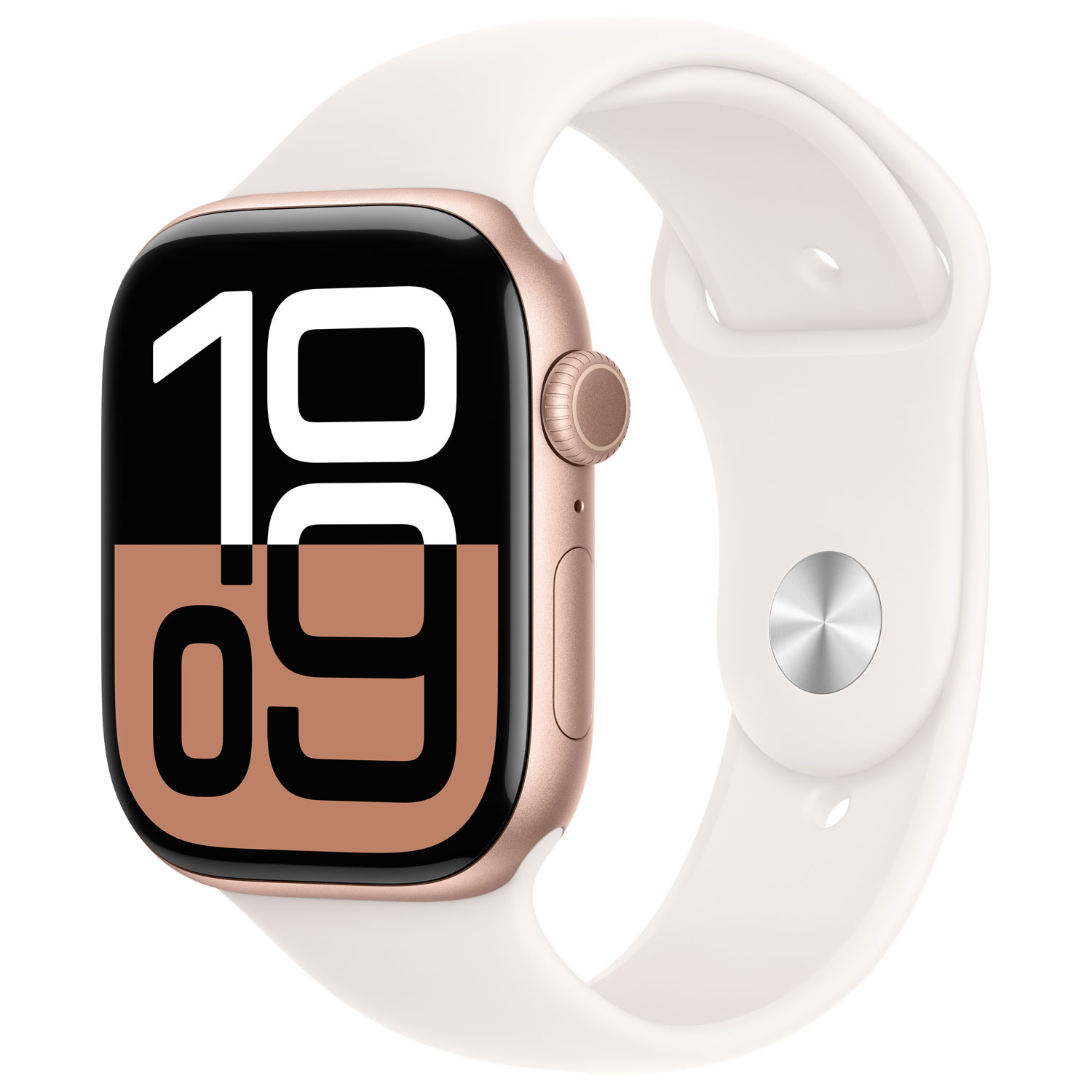 Apple Watch Series 10 avec boîtier de 46 mm en aluminium rose doré et bracelet sport fard clair par Rogers - P/M - Financement mensuel