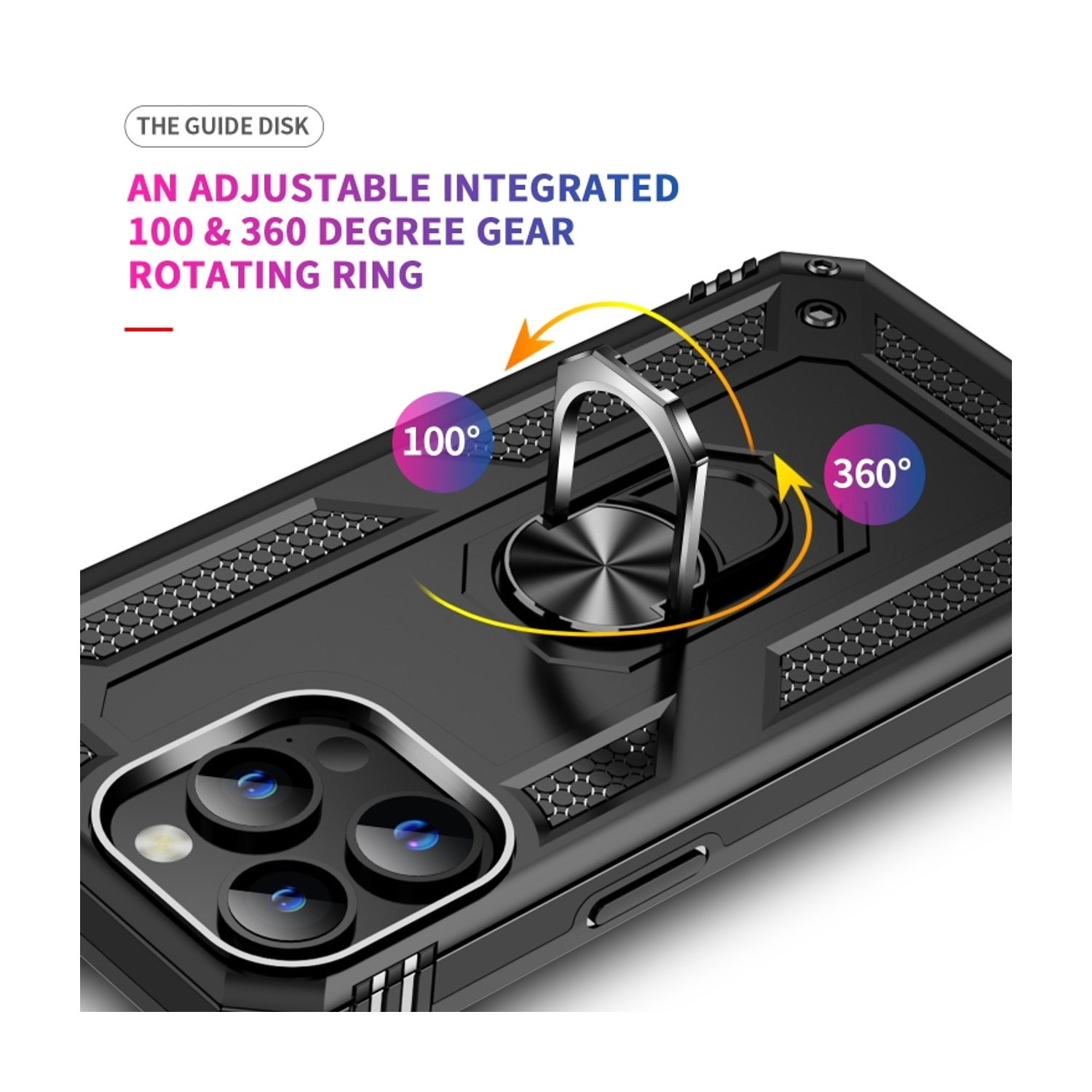 [CS] Étui rigide avec béquille et support à anneau magnétique pour iPhone 16 Pro Max, noir