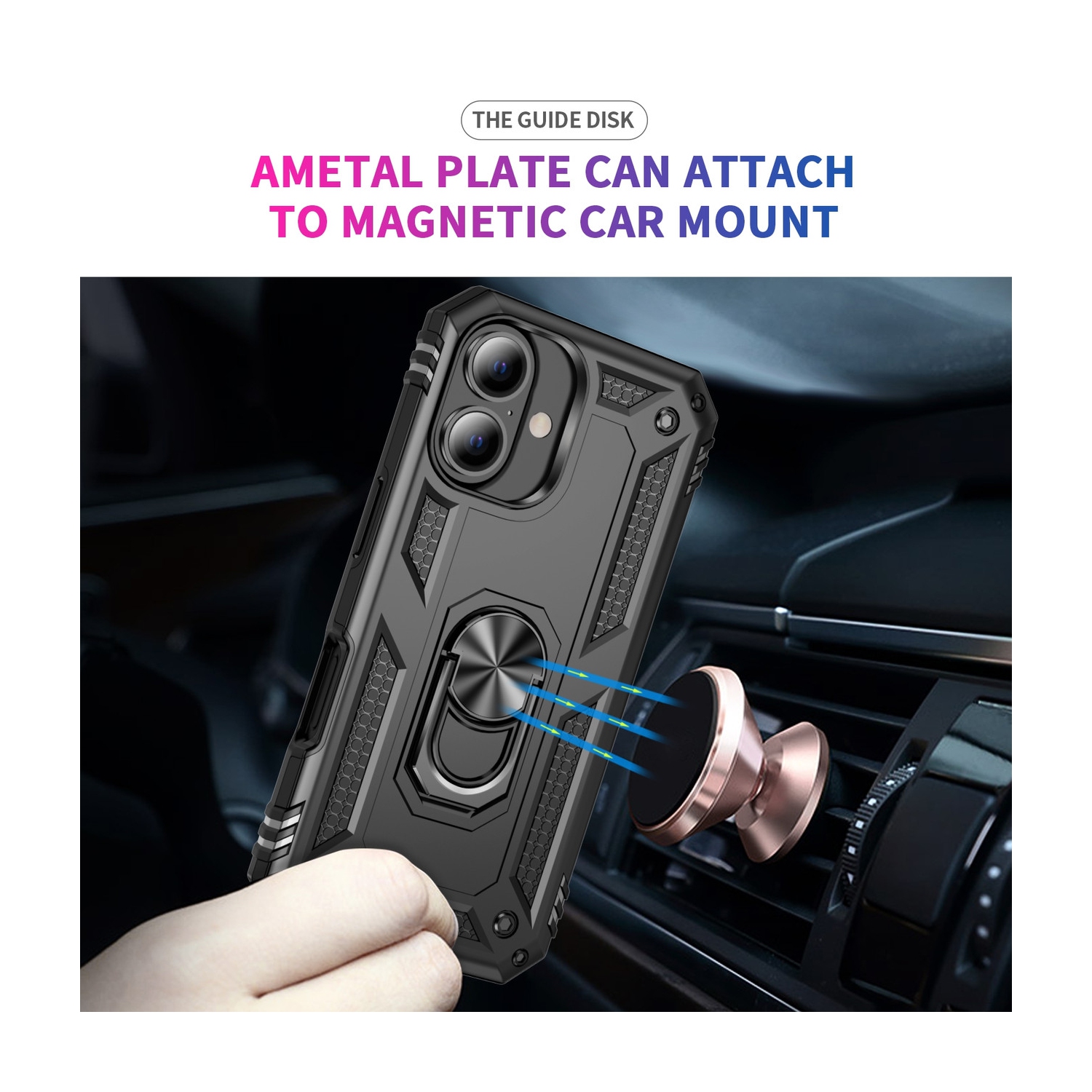 [CS] Hybrid Hard Kickstand Case Cover with Magnetic Ring Holder for iPhone 16, Rose Gold