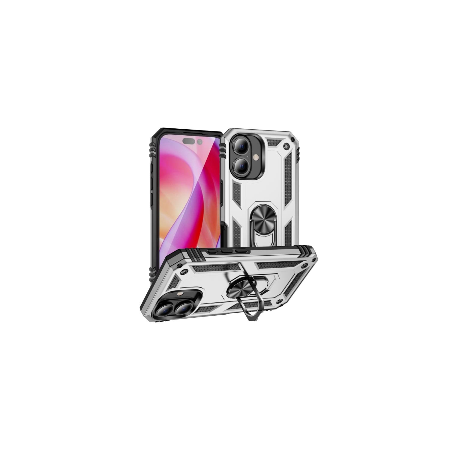 [CS] Hybrid Hard Kickstand Case Cover with Magnetic Ring Holder for iPhone 16 Plus, Grey