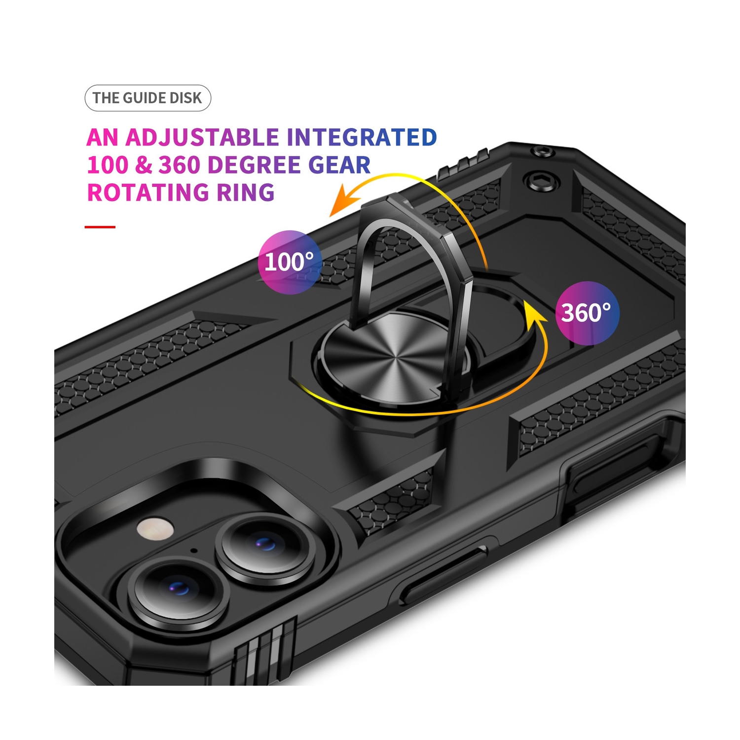 [CS] Hybrid Hard Kickstand Case Cover with Magnetic Ring Holder for iPhone 16 Plus, Grey