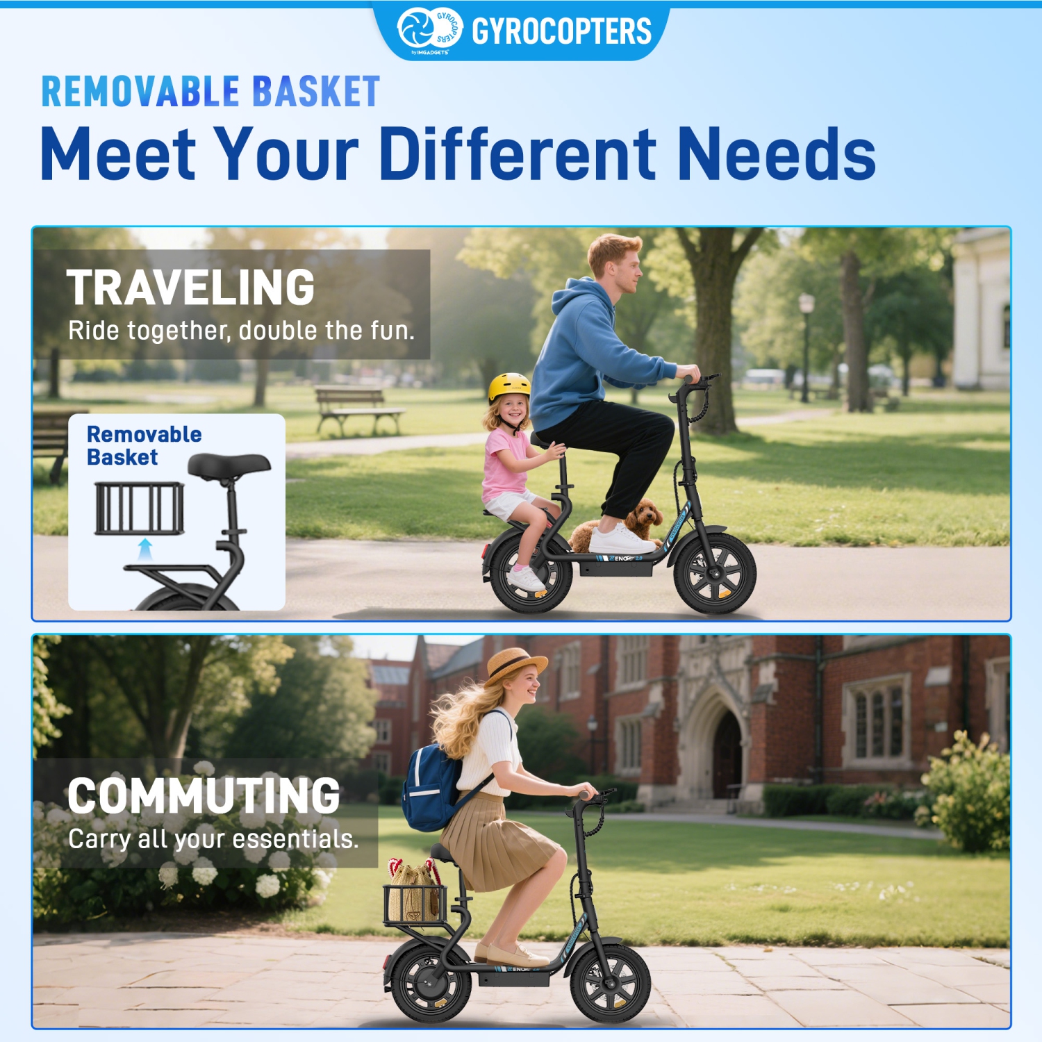 Gyrocopters Zeno2.0 Upgraded Electric Scooter | 500W Peak Motor | 32km/h Speed | UL2272 Safety | 40km Range | Shock-Absorbing Seat | Anti-theft GPS