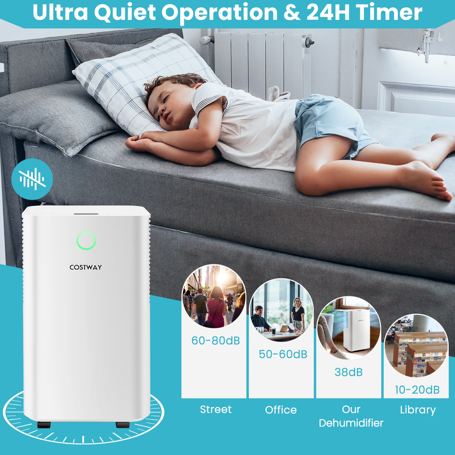 Costway 1750 Sq. Ft Dehumidifier for Large Room and Basements, 32 Pints Dehumidifier w/ 3 Modes, 2 Speeds, 24H Timer, Auto or Manual Drainage, 0.5