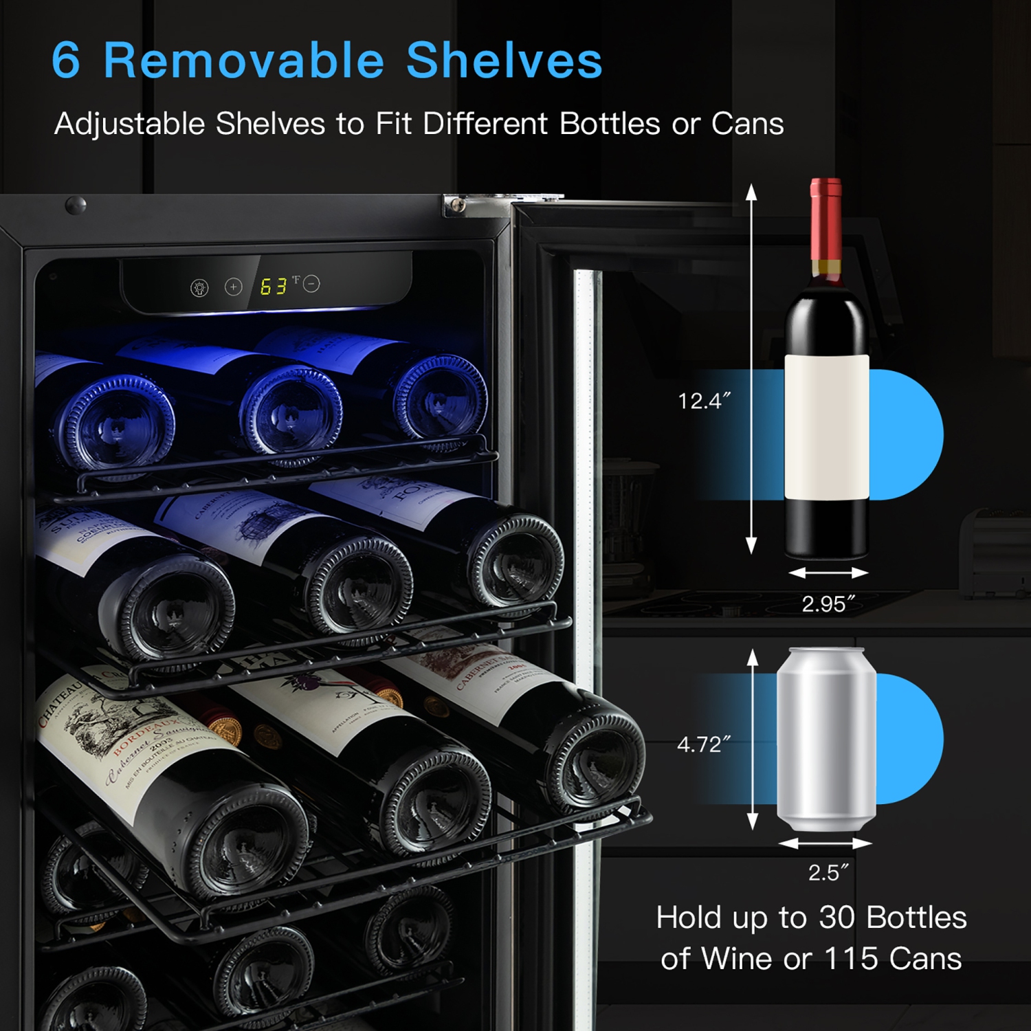 Costway 15 Inch Wine Cooler Refrigerator, 30 Bottles Stainless Steel Wine Cellar with Lock, Tempered Glass Door, Built-in & Freestanding Compressor