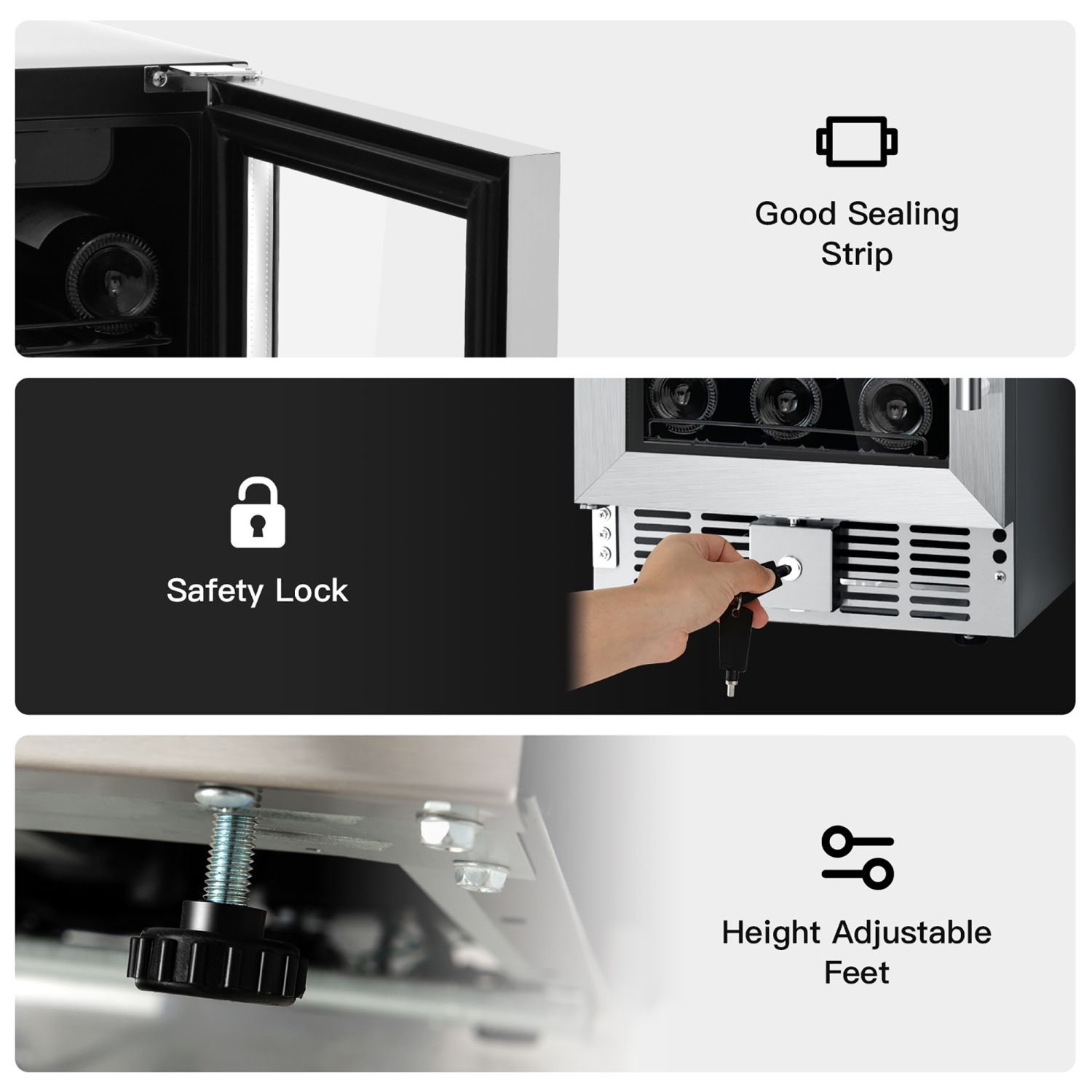 Costway 15 Inch Wine Cooler Refrigerator, 30 Bottles Stainless Steel Wine Cellar with Lock, Tempered Glass Door, Built-in & Freestanding Compressor