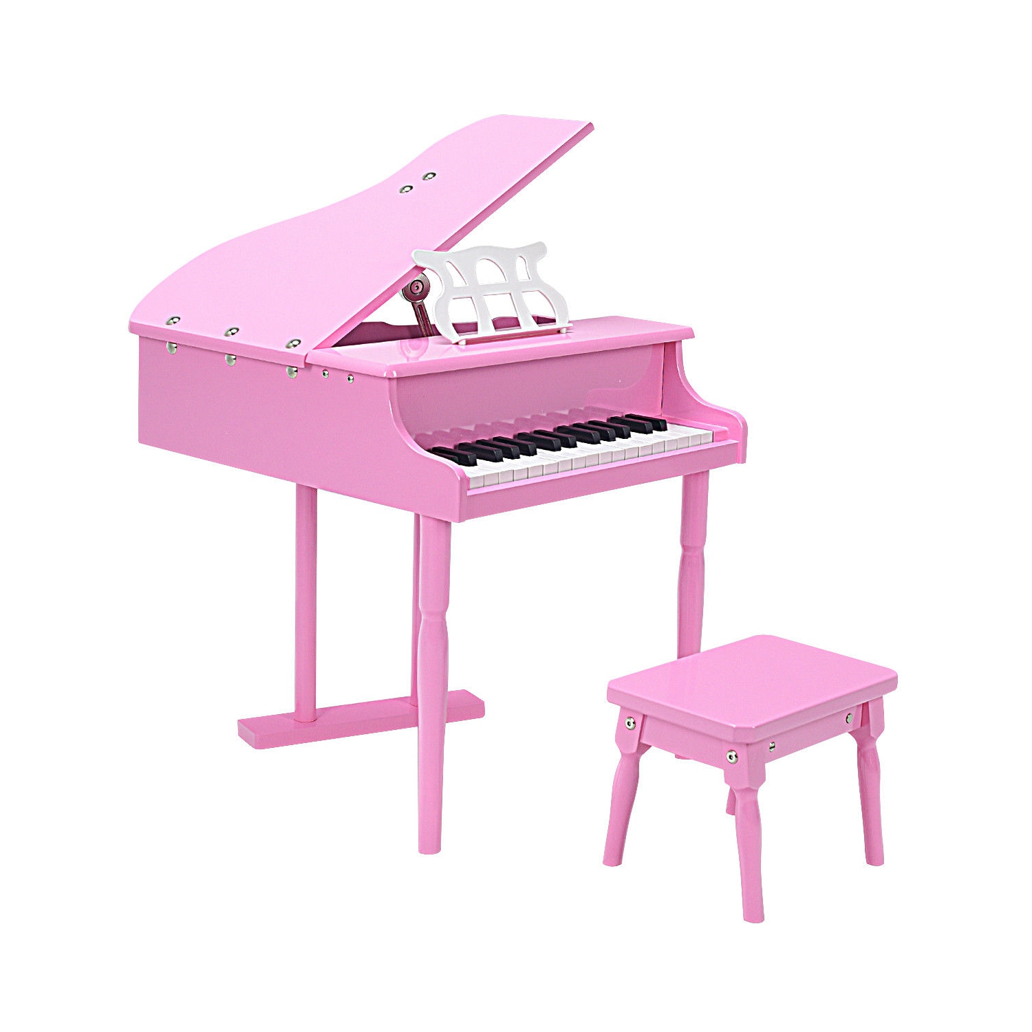 Costway Classical Kids Piano, 30-Key Mini Grand Piano with Music Stand and Bench, Wooden Musical Instrument Toy w/Lid & Music Rack, Gift for Boys