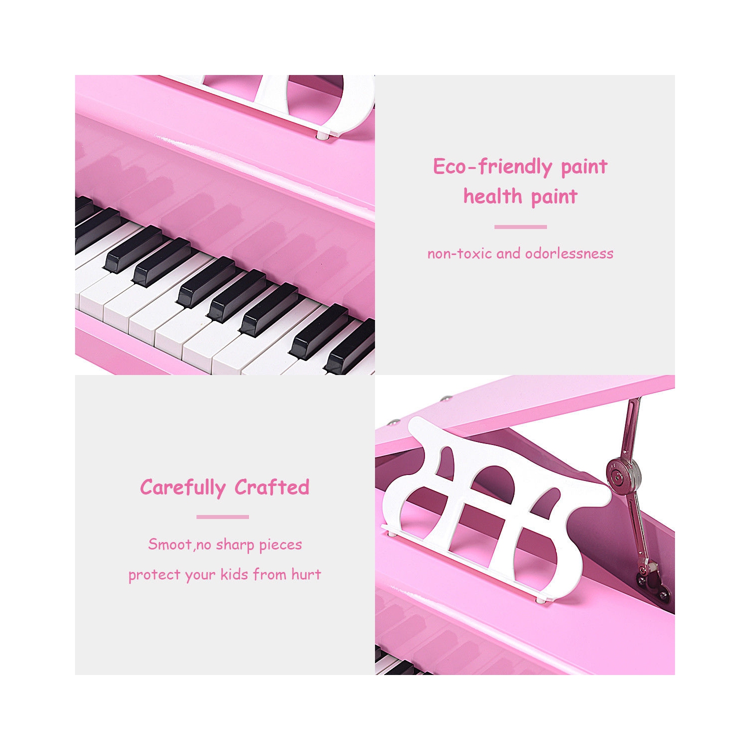 Costway Classical Kids Piano, 30-Key Mini Grand Piano with Music Stand and Bench, Wooden Musical Instrument Toy w/Lid & Music Rack, Gift for Boys