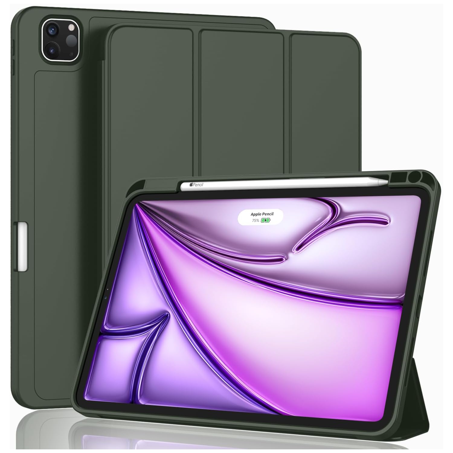 [CS] Slim Magnetic Smart Cover Stand Case & Pencil Holder for Apple iPad Pro 13" 2024, Dark Green