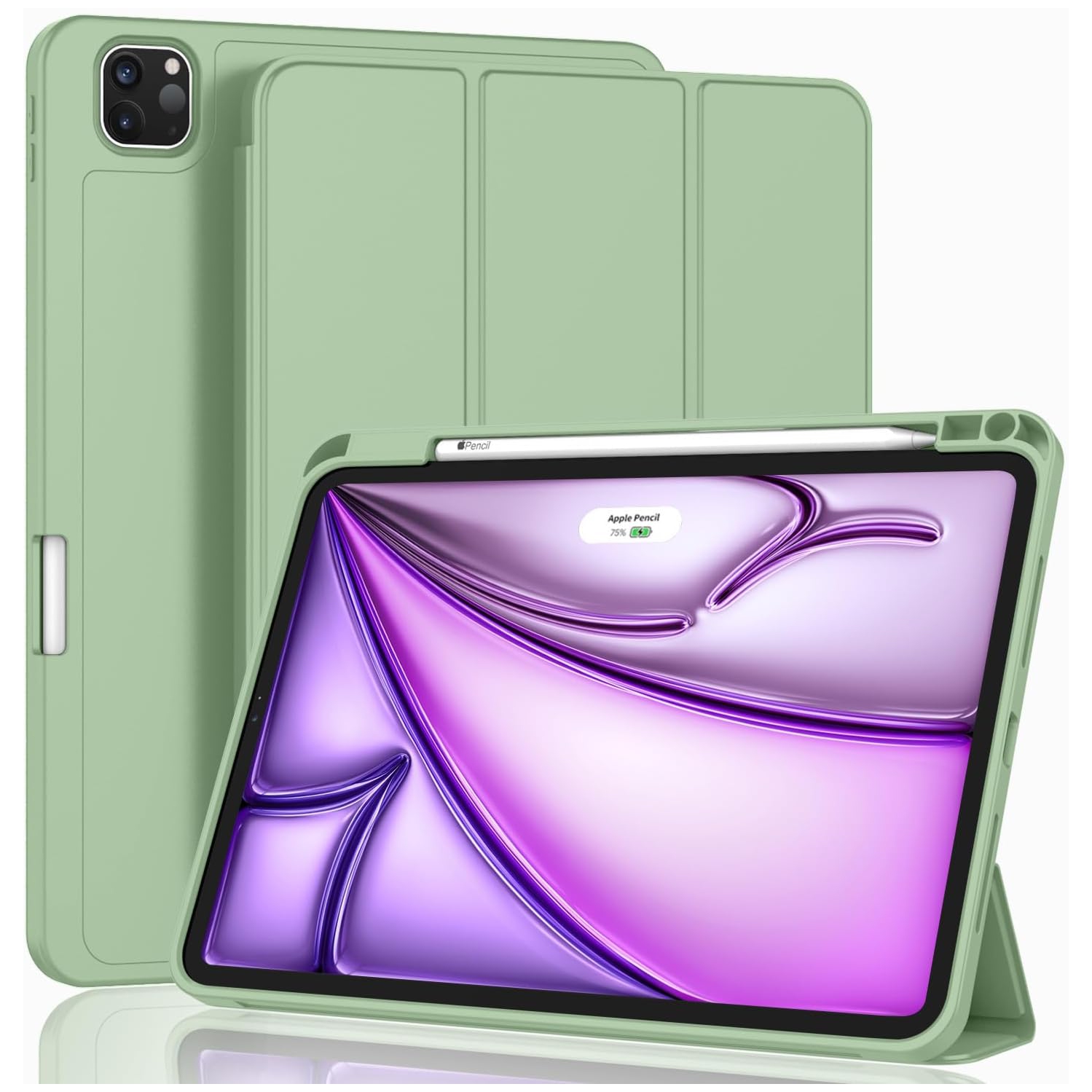 [CS] Slim Magnetic Smart Cover Stand Case & Pencil Holder for Apple iPad Pro 13" 2024, Light Green