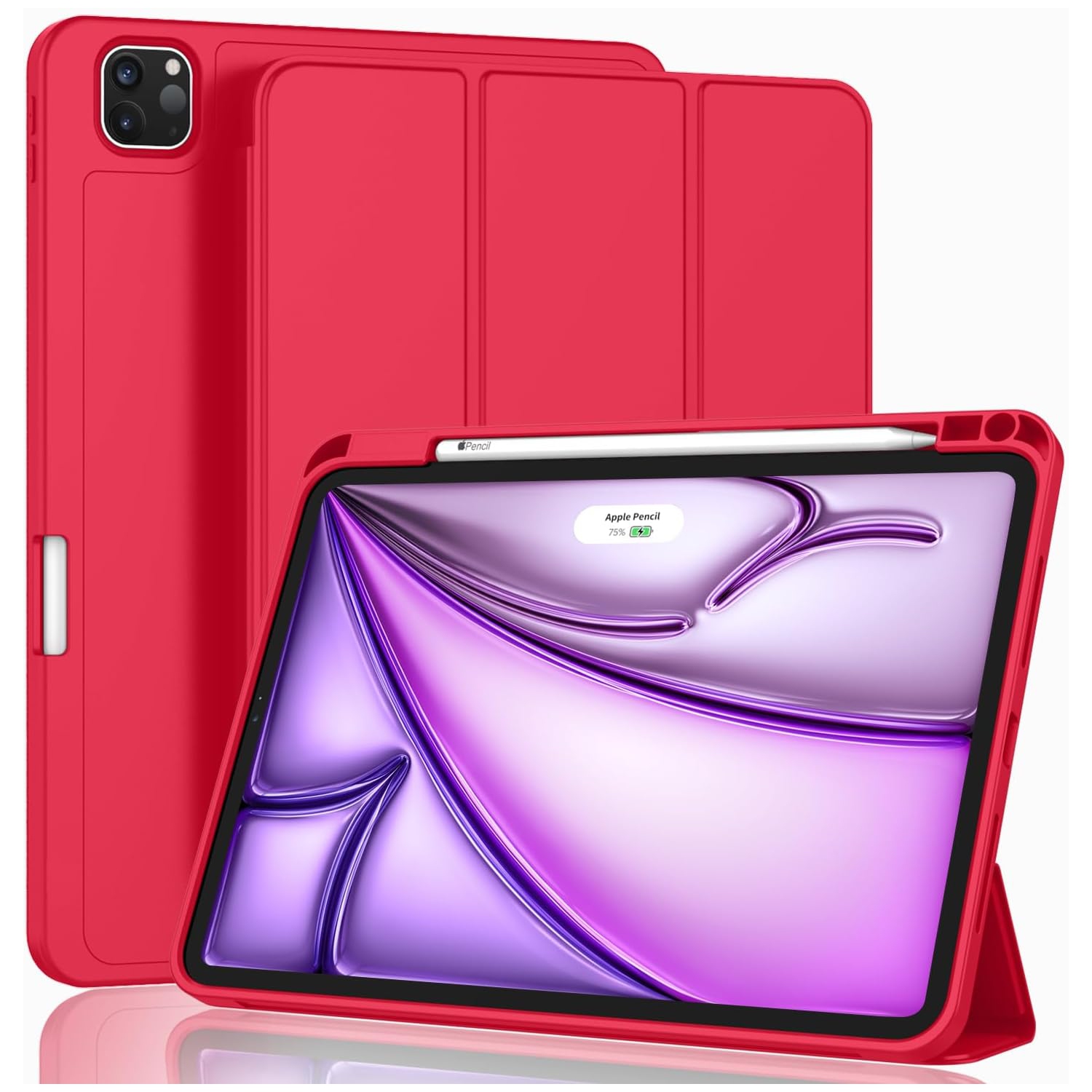 [CS] Étui magnétique mince Smart Cover avec support à crayons pour Apple iPad Pro 11 po 2024 Go, rouge