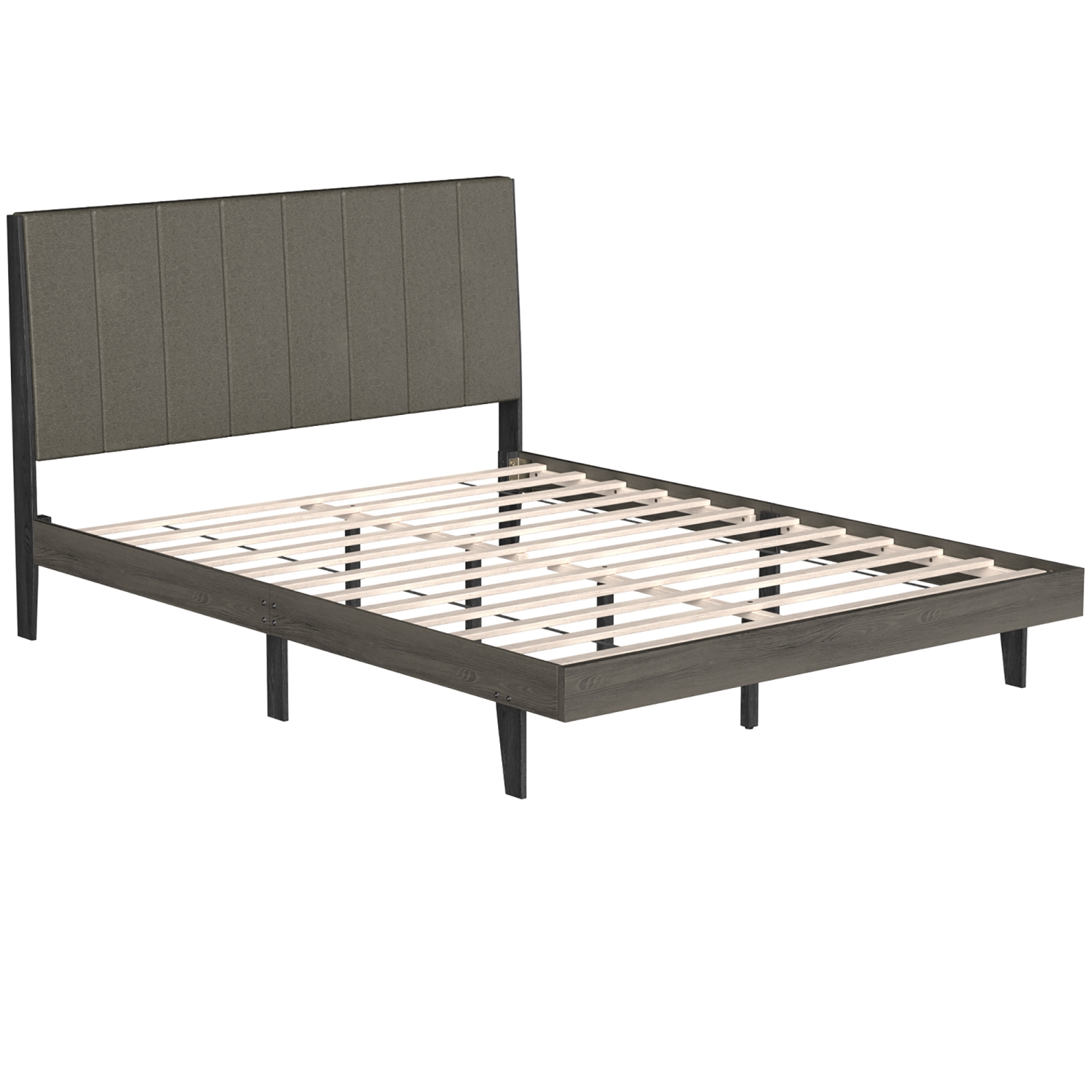 Costway Upholstered Bed Frame, Wooden Slats Support Queen Mattress Foundation with Tufted Headboard, Platform Bed with Rubber Wood Legs, No Box