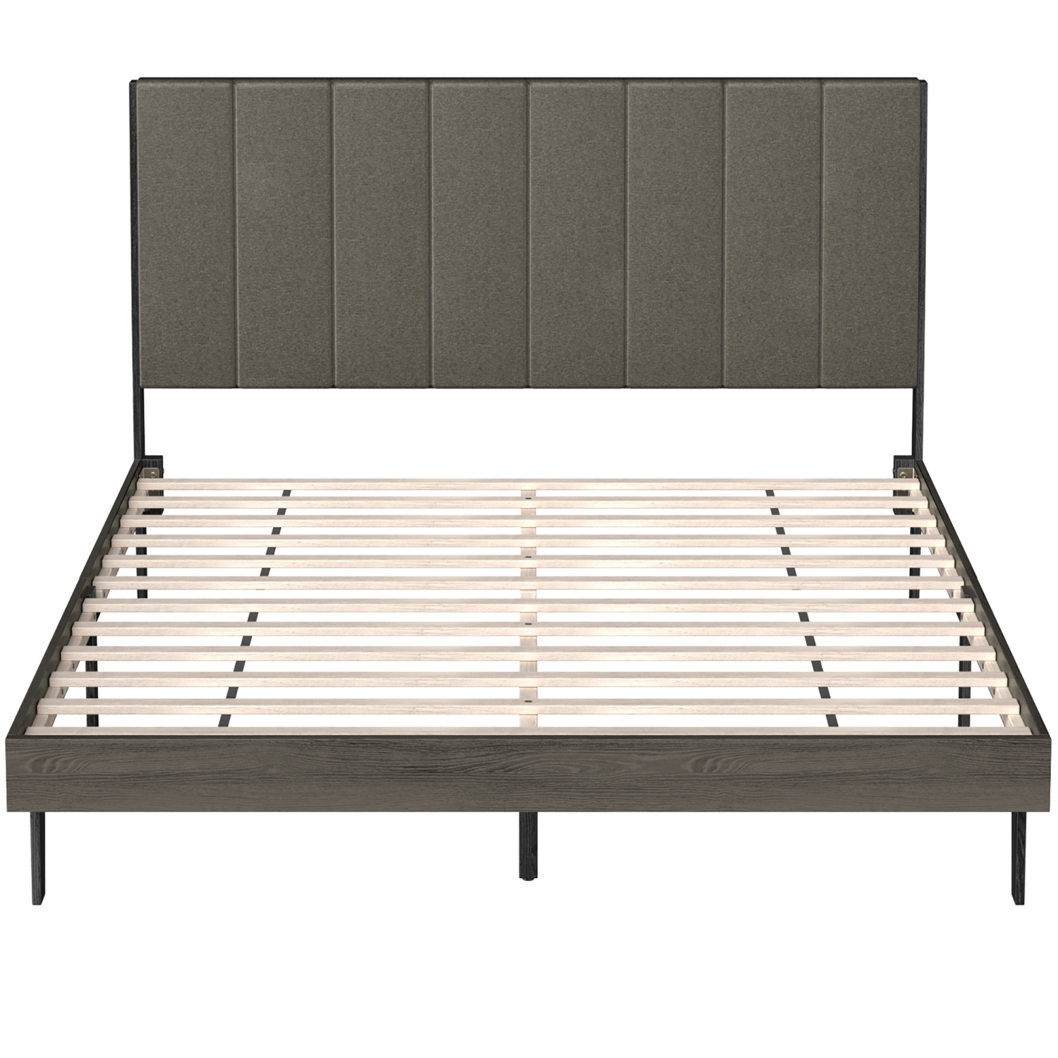 Costway Upholstered Bed Frame, Wooden Slats Support Queen Mattress Foundation with Tufted Headboard, Platform Bed with Rubber Wood Legs, No Box