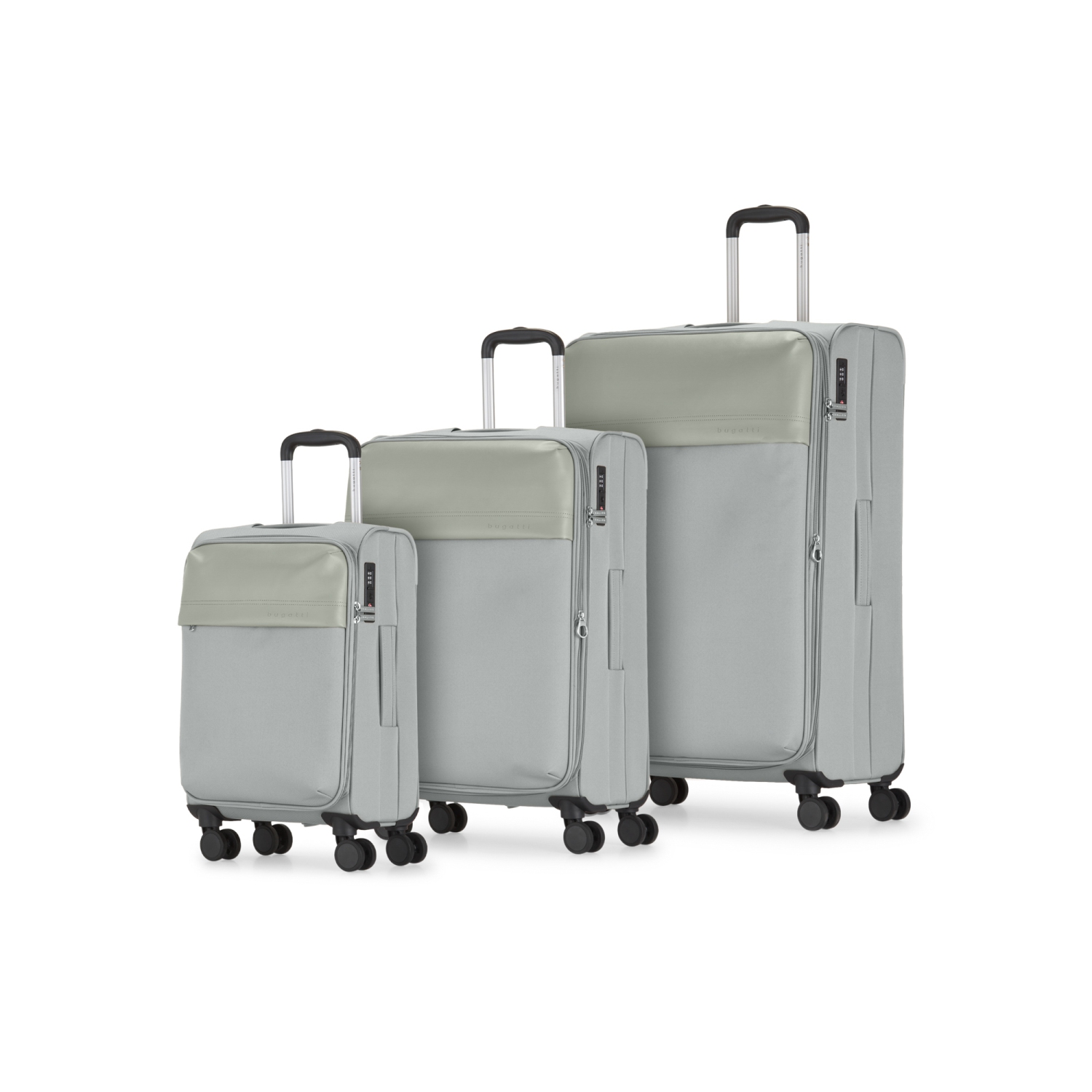 Ensemble de 3 valises souples à roulettes doubles Siena de Bugatti - Vert