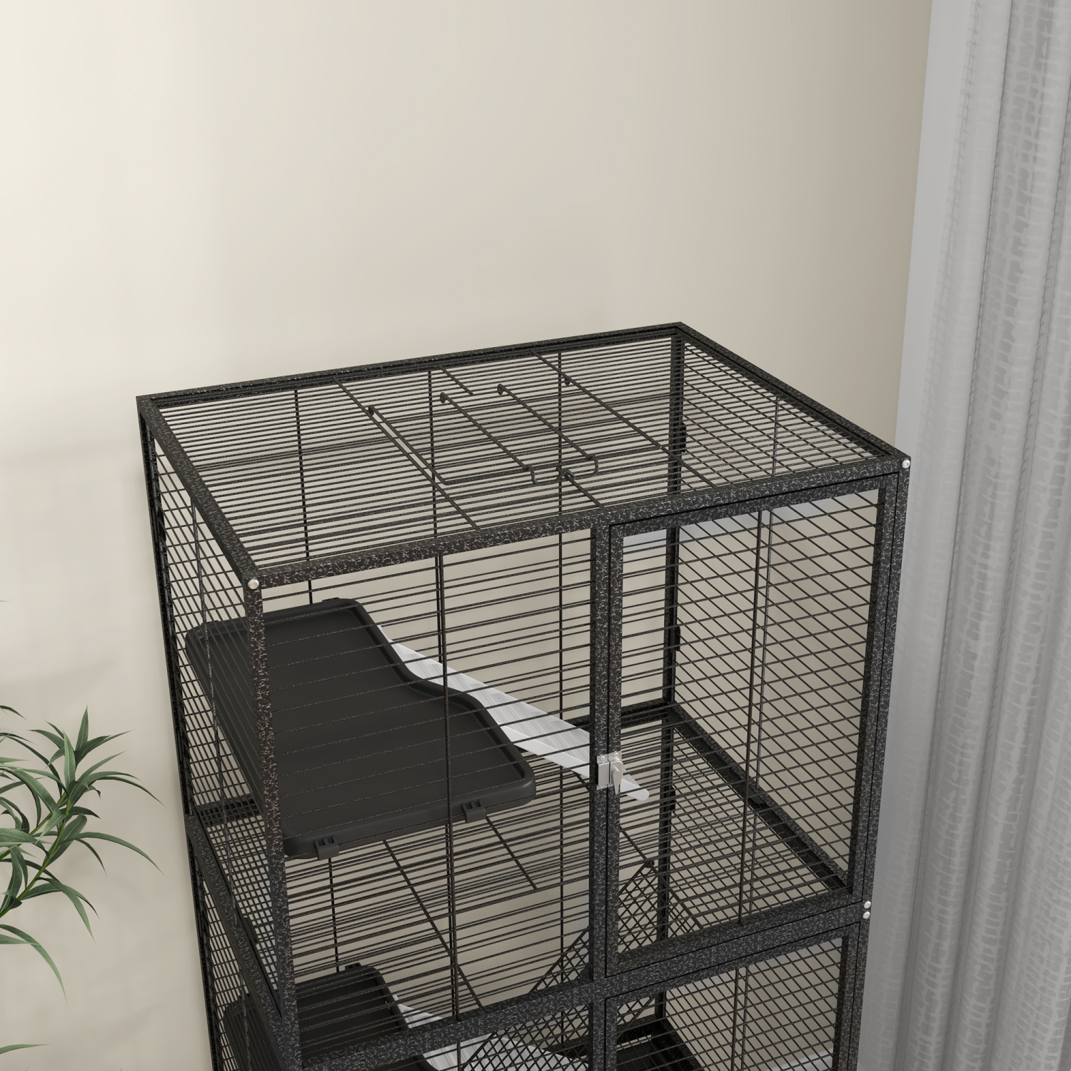 PawHut 53.5"H Ferret Cage, 4-Tier Rolling Rat Cage for Chinchillas, Rabbits, Squirrel, Small Animal Habitat with Bottom Storage Shelf, Removable