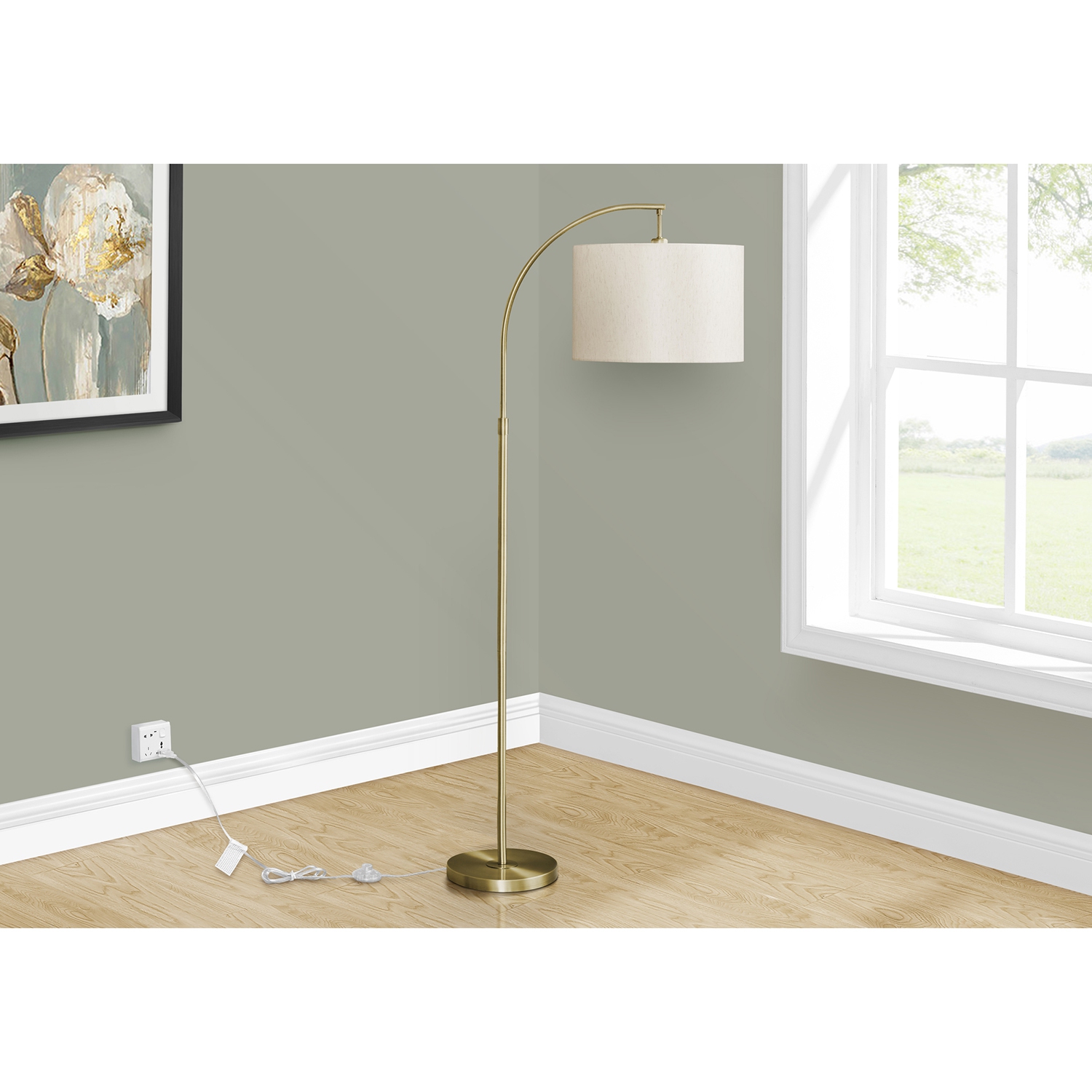 Monarch Specialties I 9750 - éclairage, 65 haut., lampadaire, laiton métal, ivoire/abat-jour crème, contemporain