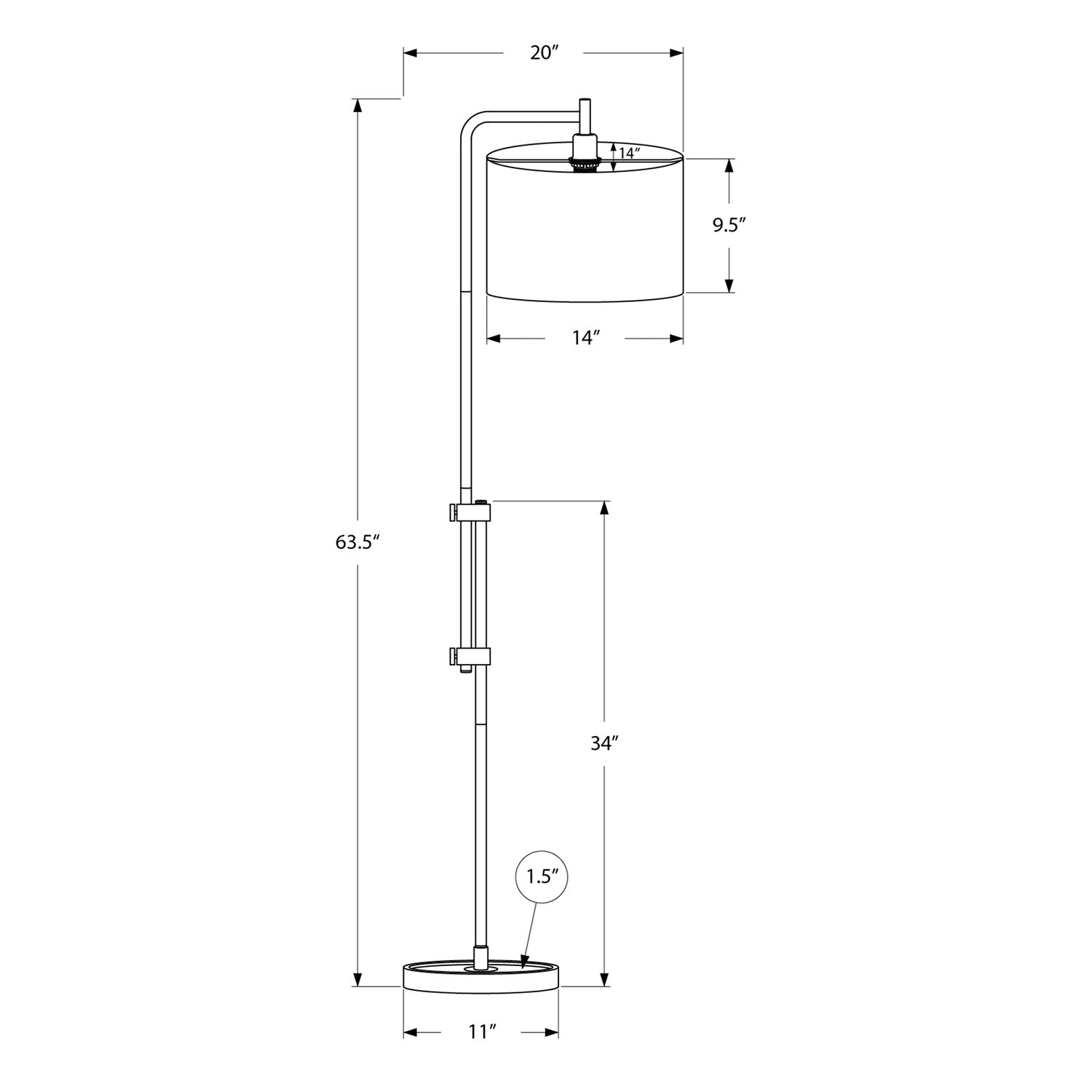 Monarch Specialties I 9760 - éclairage, 63 haut., lampadaire, métal noir, abat-jour ivoire/crème, contemporain