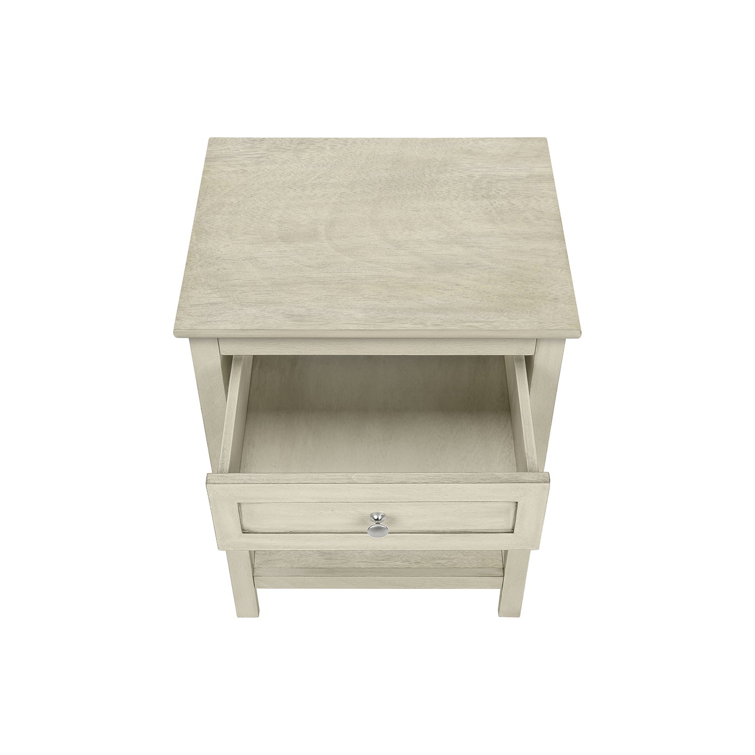 Monarch Specialties I 3984 - Accent Table, End, Side Table, 2 Tier, Bedroom, Nightstand, Lamp, Storage Drawer, Antique White Veneer, Transitional