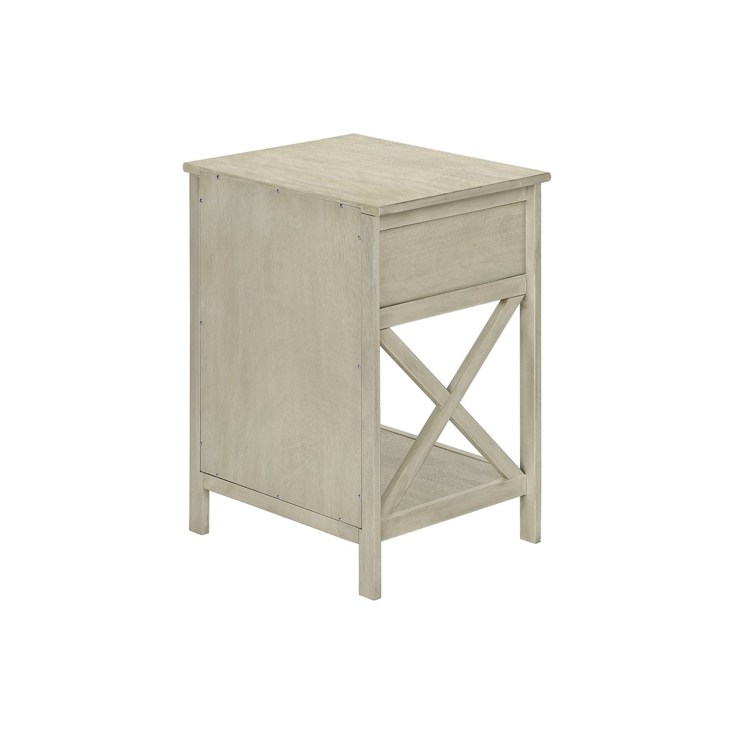 Monarch Specialties I 3984 - Accent Table, End, Side Table, 2 Tier, Bedroom, Nightstand, Lamp, Storage Drawer, Antique White Veneer, Transitional