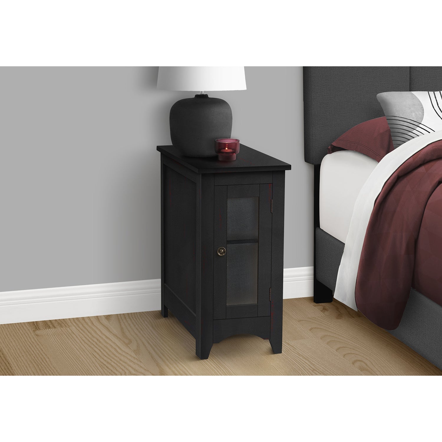 Monarch Specialties I 3995 - Accent Table, End, Side Table, Narrow, Nightstand, Bedroom, Lamp, Storage, Black Veneer, Transitional
