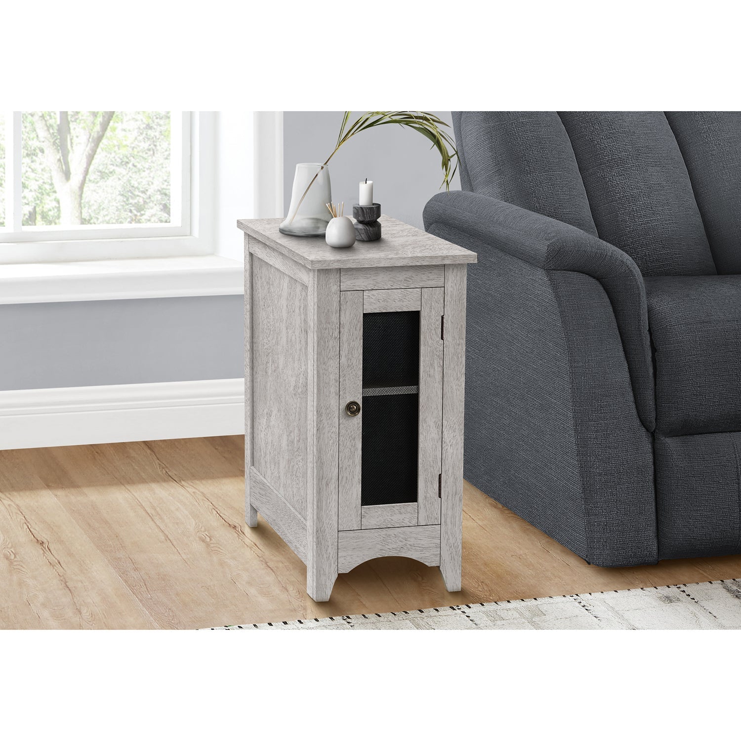 Monarch Specialties I 3996 - Table d'appoint, bout, table d'appoint, étroite, table de chevet, chambre à coucher, lampe, rangement, placage gris,