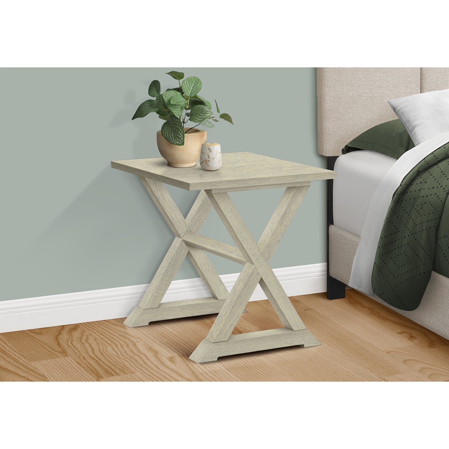 Monarch Specialties I 3989 - Accent Table, End, Side Table, Square, Nightstand, Bedroom, Lamp, Antique White Veneer, Transitional