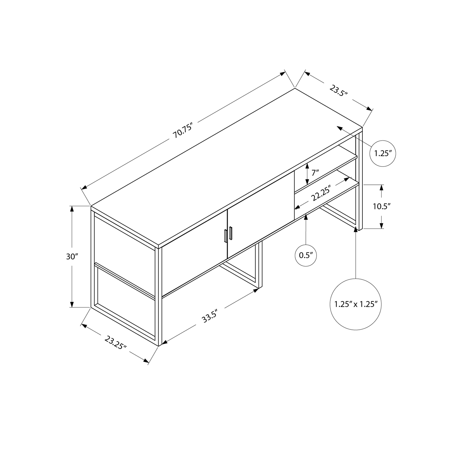 Monarch Specialties I 7727 – bahut de bureau, 72 po de long, bureau à domicile, travail, portes de rangement, qualité commerciale, stratifié blanc,