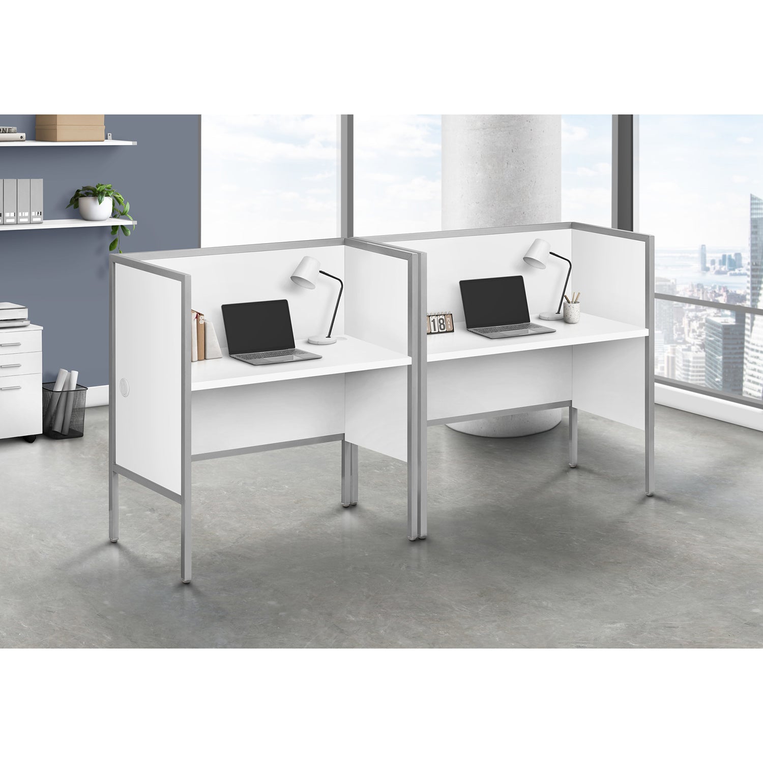 Monarch Specialties I 7729 - Office Cubicle, 48"L, Desk, Work, Commercial Grade, White Laminate, Silver Metal, Contemporary, Modern
