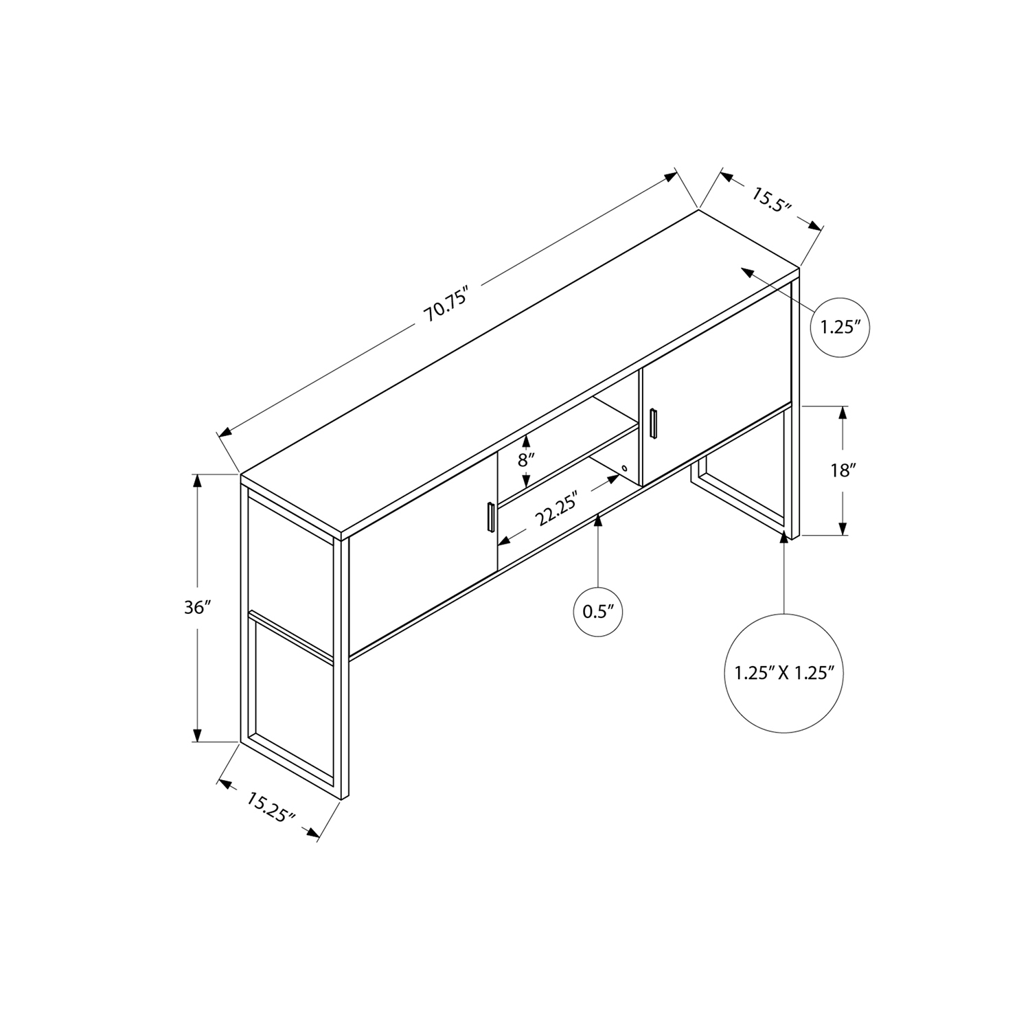 Monarch Specialties I 7728 - Office Hutch, 72"L, Work, Storage Doors, Home Office, Commercial Grade, White Laminate, Silver Metal, Contemporary,
