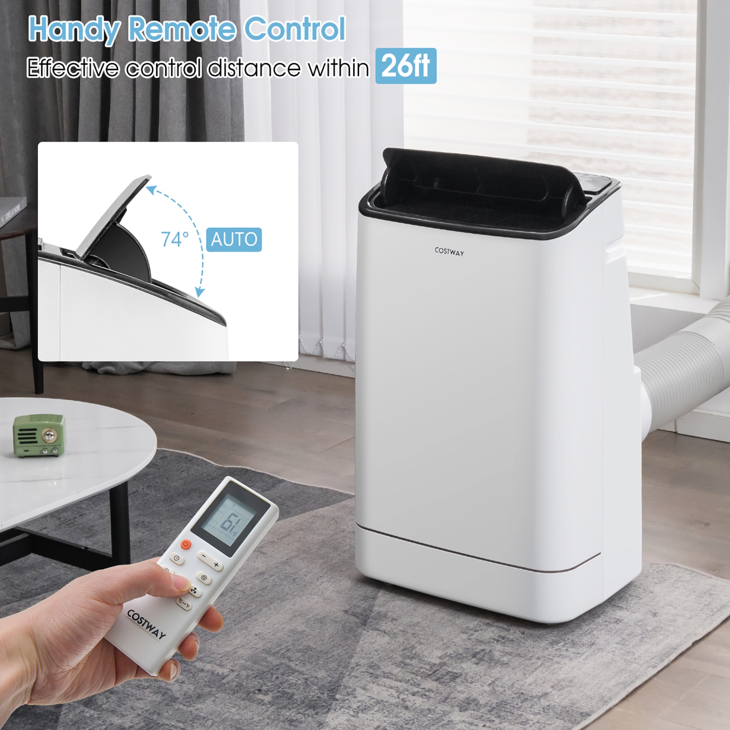 Costway 15000 BTU Portable Air Conditioner, with Heat, Auto Swing 4-in-1 AC Unit for Rooms up to 800 Sq.Ft, with Built-in Dehumidifier, 24H Timer,