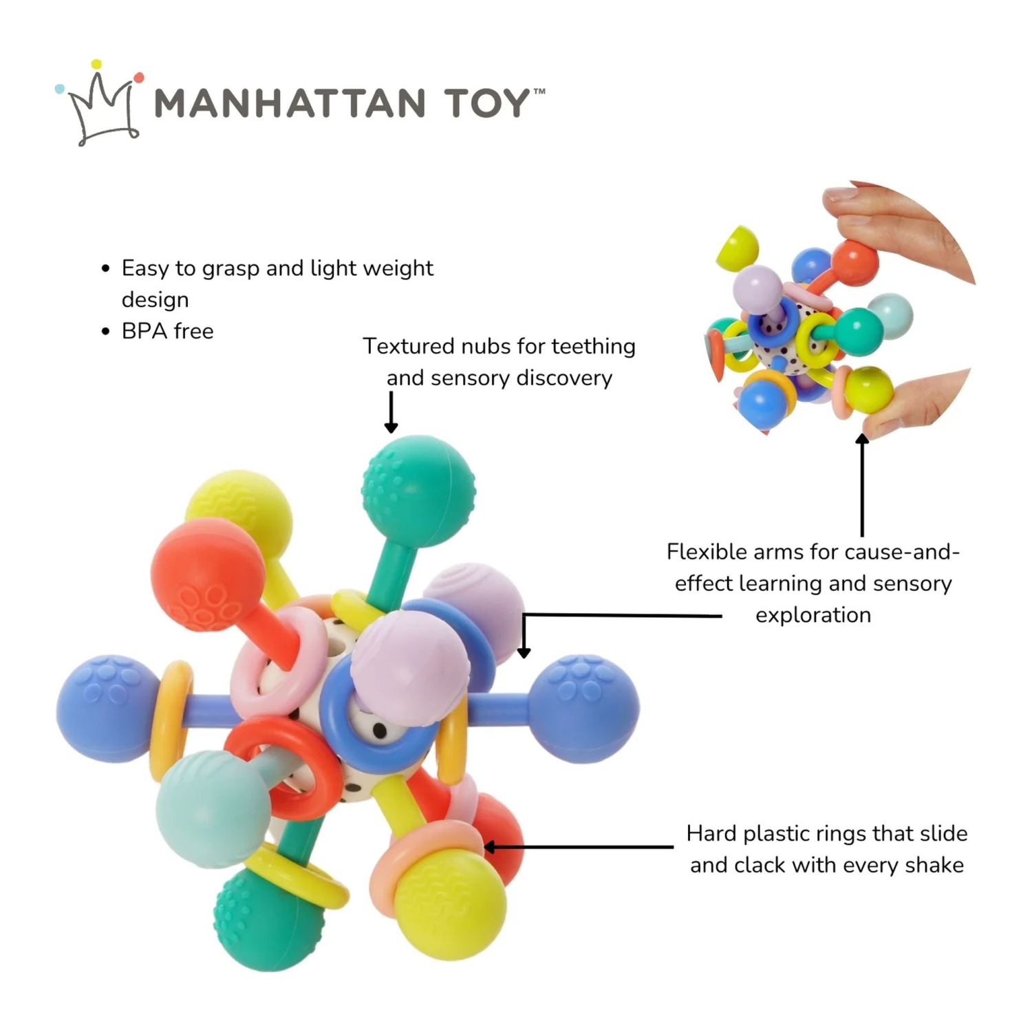 Jouet sensoriel pour bébé Atom Colorpop de Manhattan