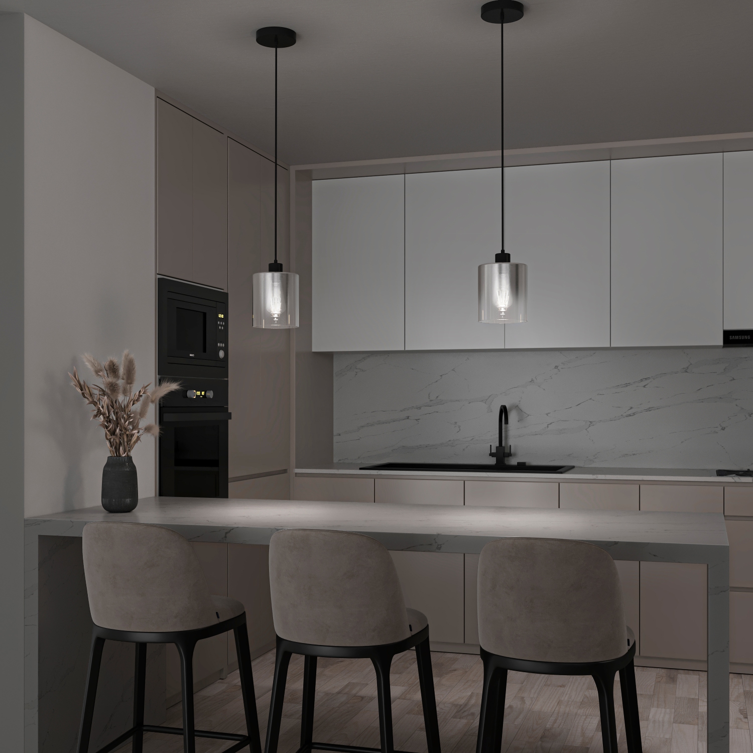 Artika Haze Contemporary Single Pendant Light, Matte Black