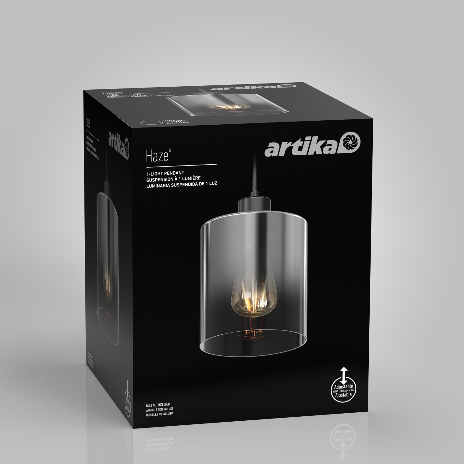 Artika Haze Contemporary Single Pendant Light, Matte Black