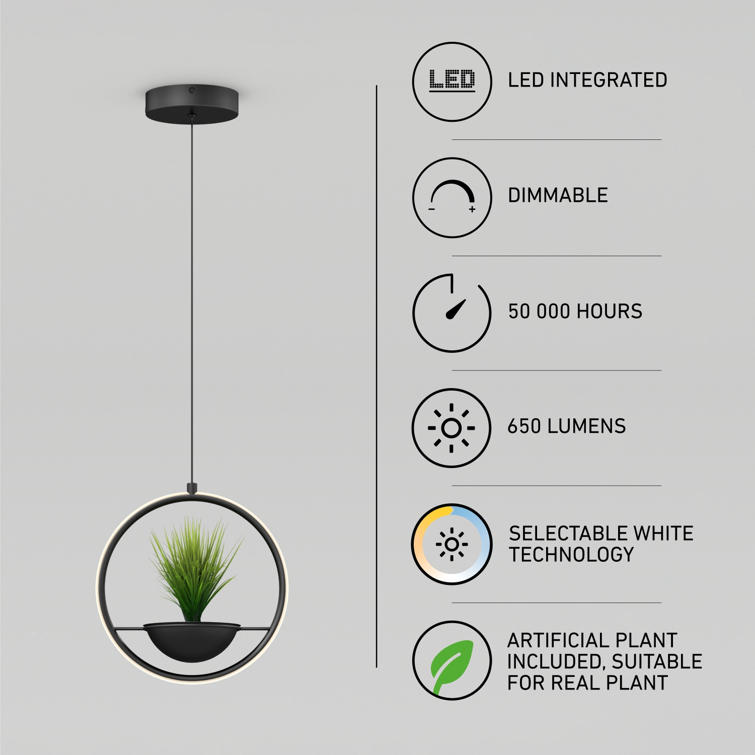 Artika – suspension et jardinière modernes Colin, noir mat