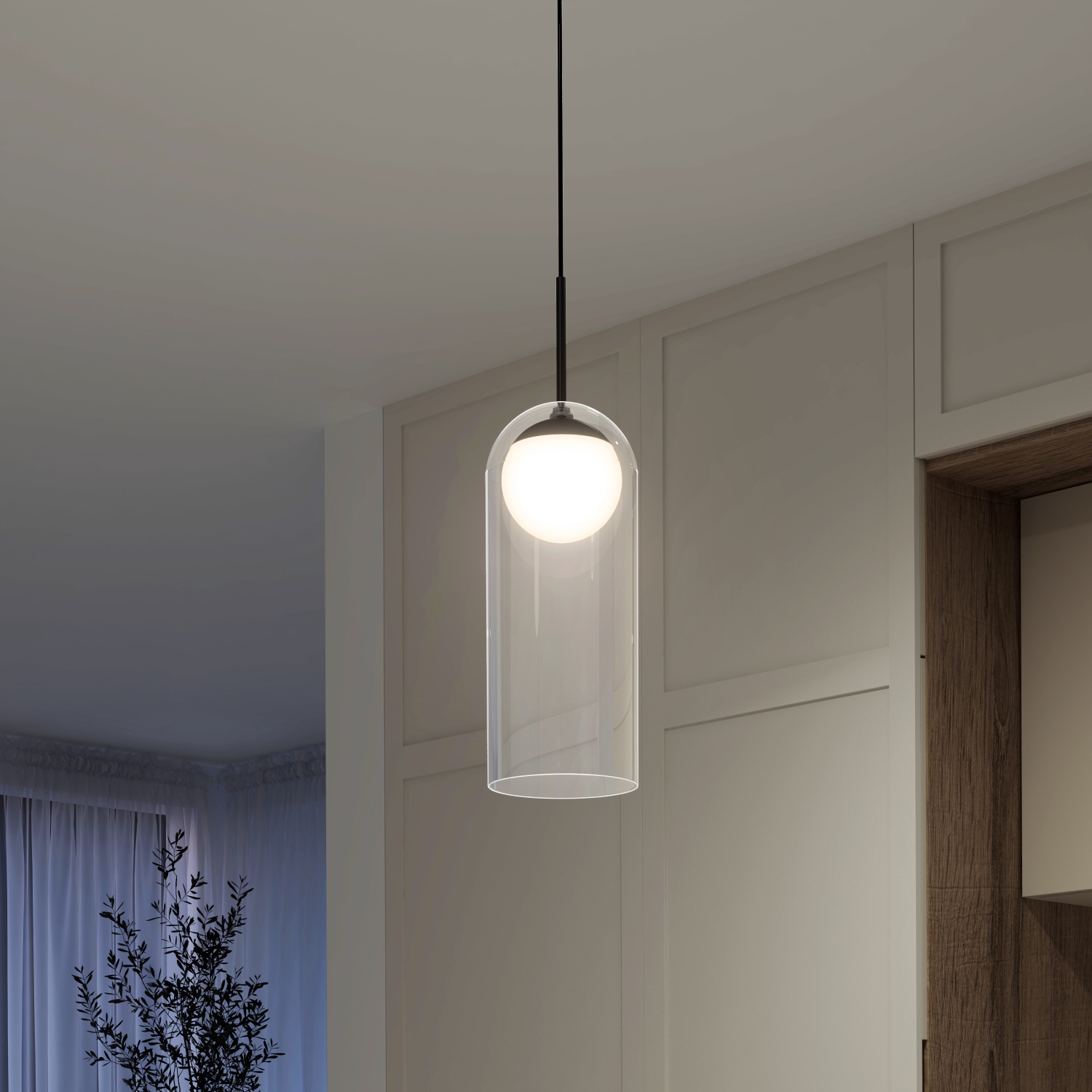 Artika Mirah Modern Mid-Century Single Pendant Light, Matte Black