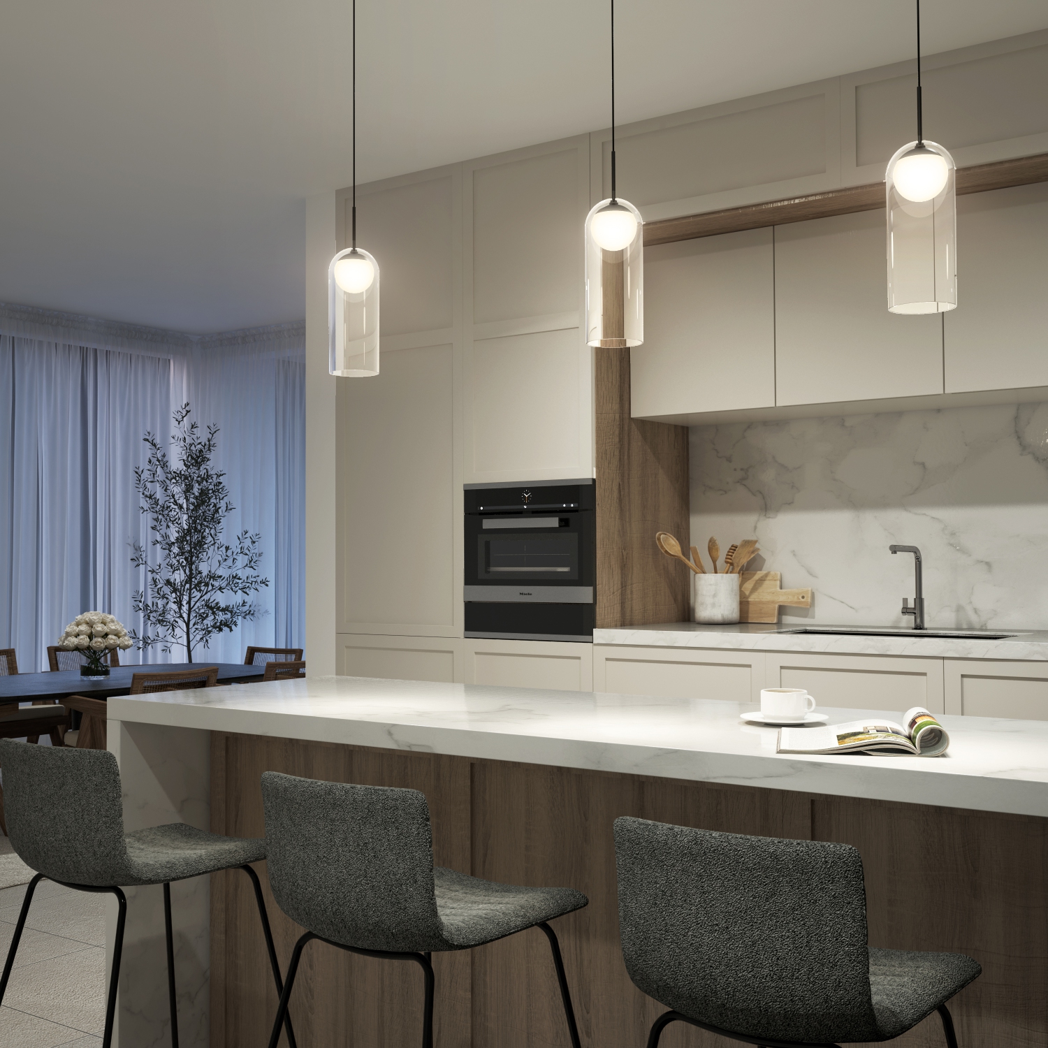 Artika Mirah Modern Mid-Century Single Pendant Light, Matte Black