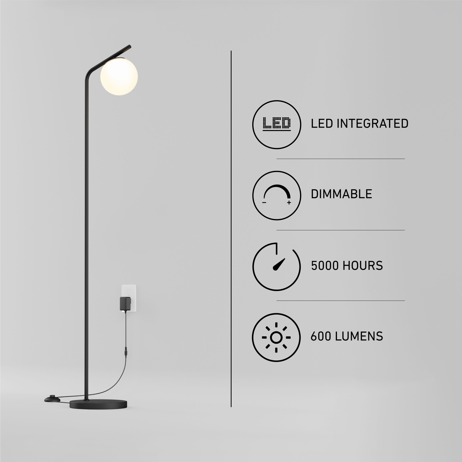 Artika Clayton – Lampe de plancher moderne à brancher du milieu du siècle, noir