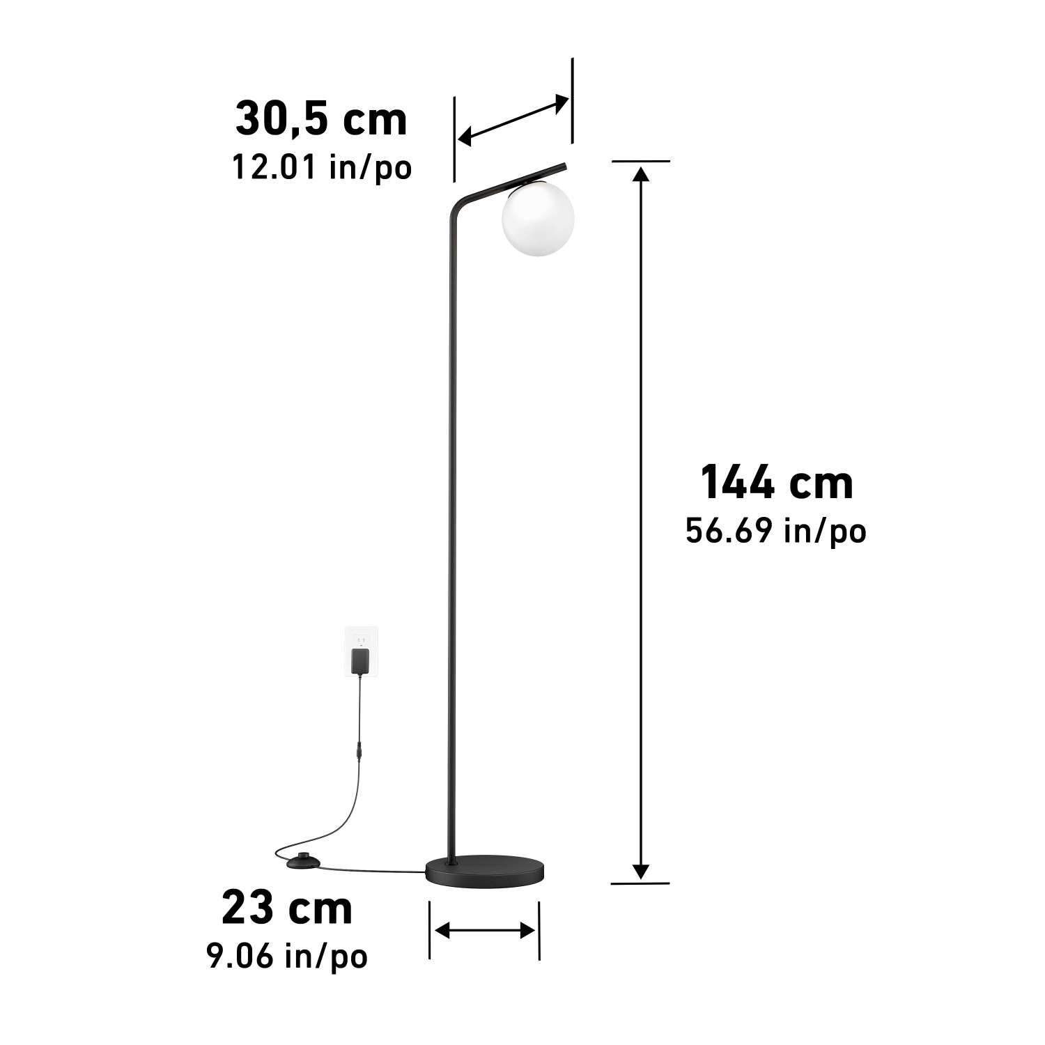 Artika Clayton – Lampe de plancher moderne à brancher du milieu du siècle, noir