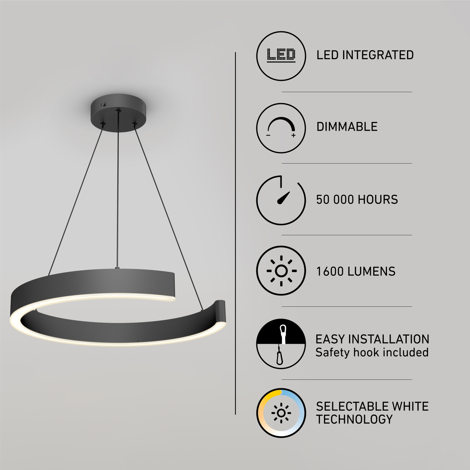 Artika Vance LED Modern Pendant Light Black