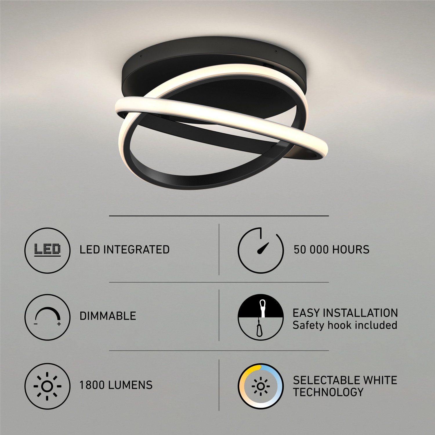 Plafonnier moderne à DEL Artika Orbia, noir