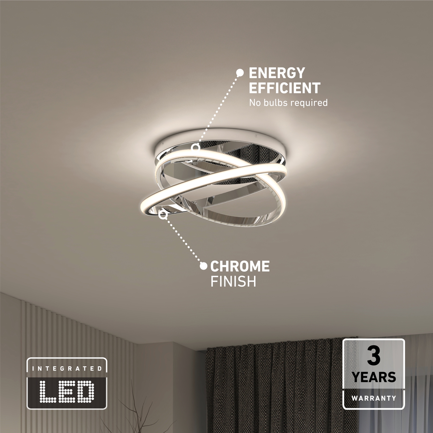 Artika Orbia Modern LED Ceiling Light Fixture, Chrome